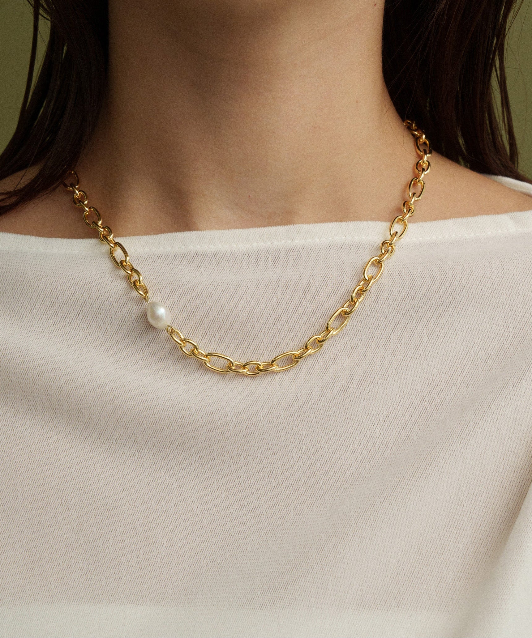 ワンパールポイントチェーンネックレス【Gold】 | tok