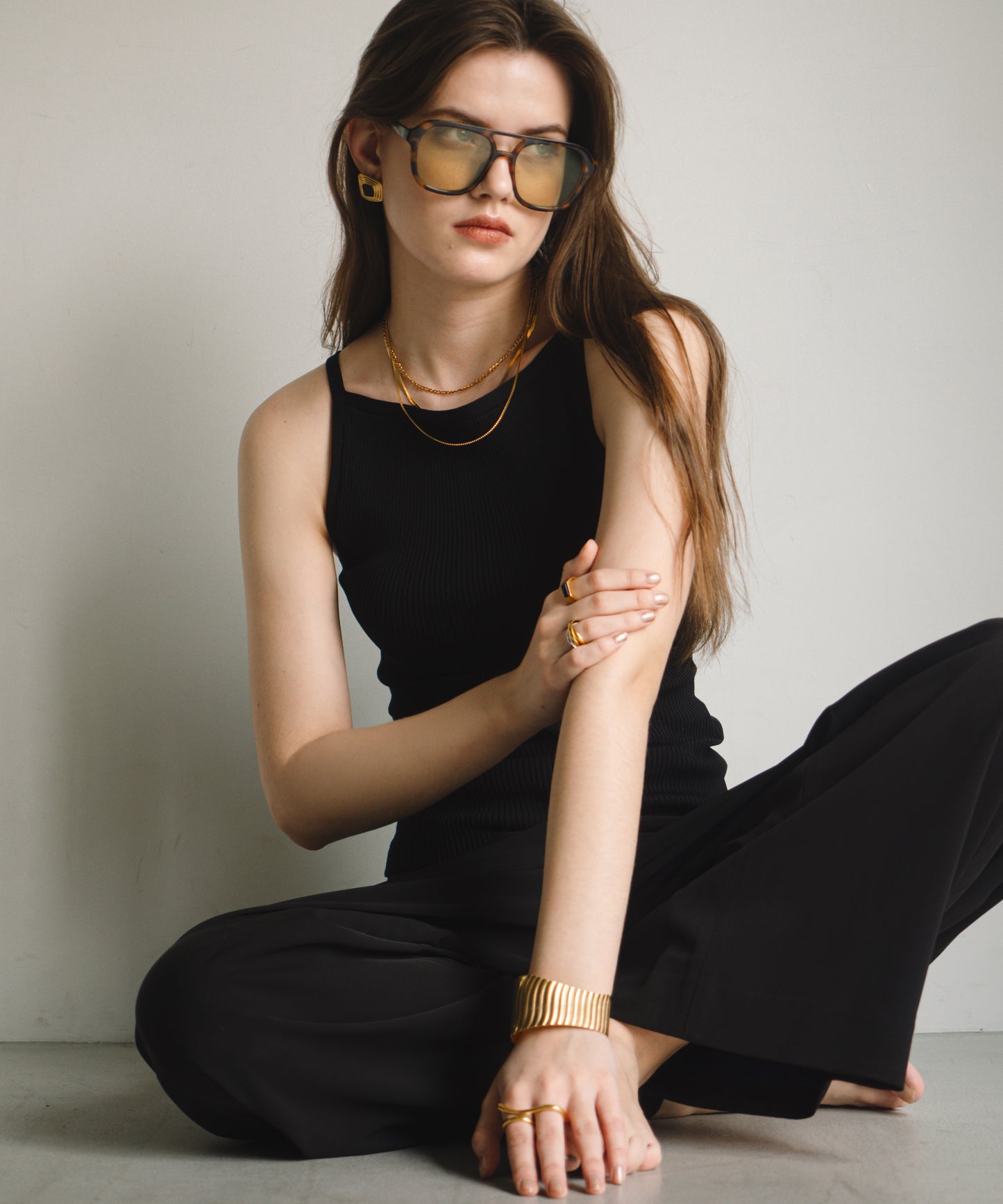 ディストーテッドスクエアピアス【Gold×Black】