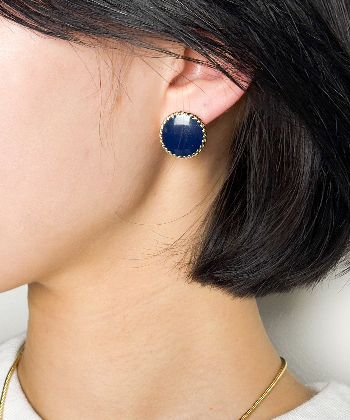 サークルカラーストーンピアス【Navy】