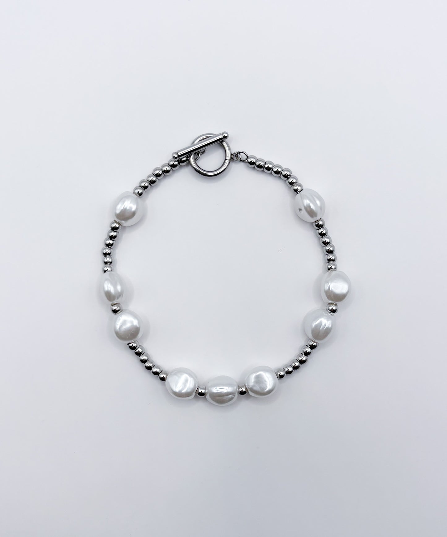 ボールチェーンパールライクブレスレット【Silver】
