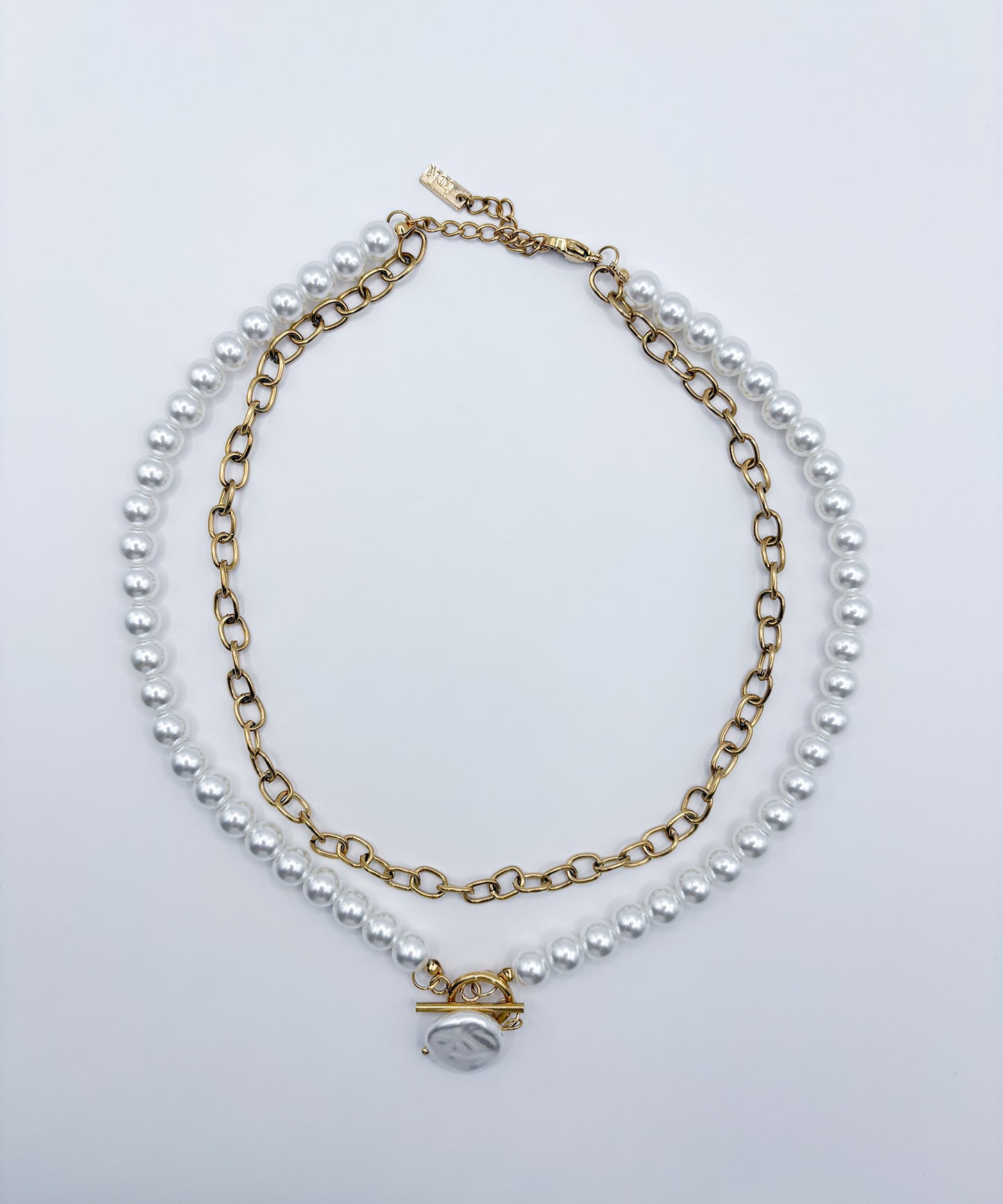 チェーンパールレイヤードネックレス【Gold】