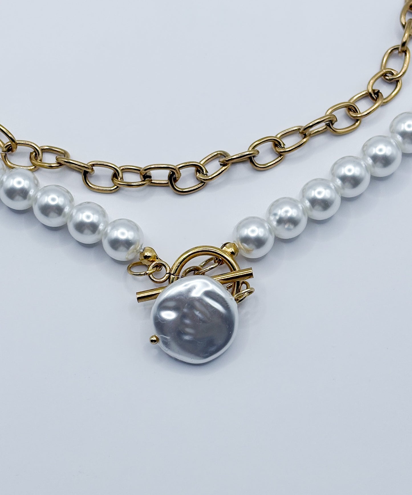 チェーンパールレイヤードネックレス【Gold】