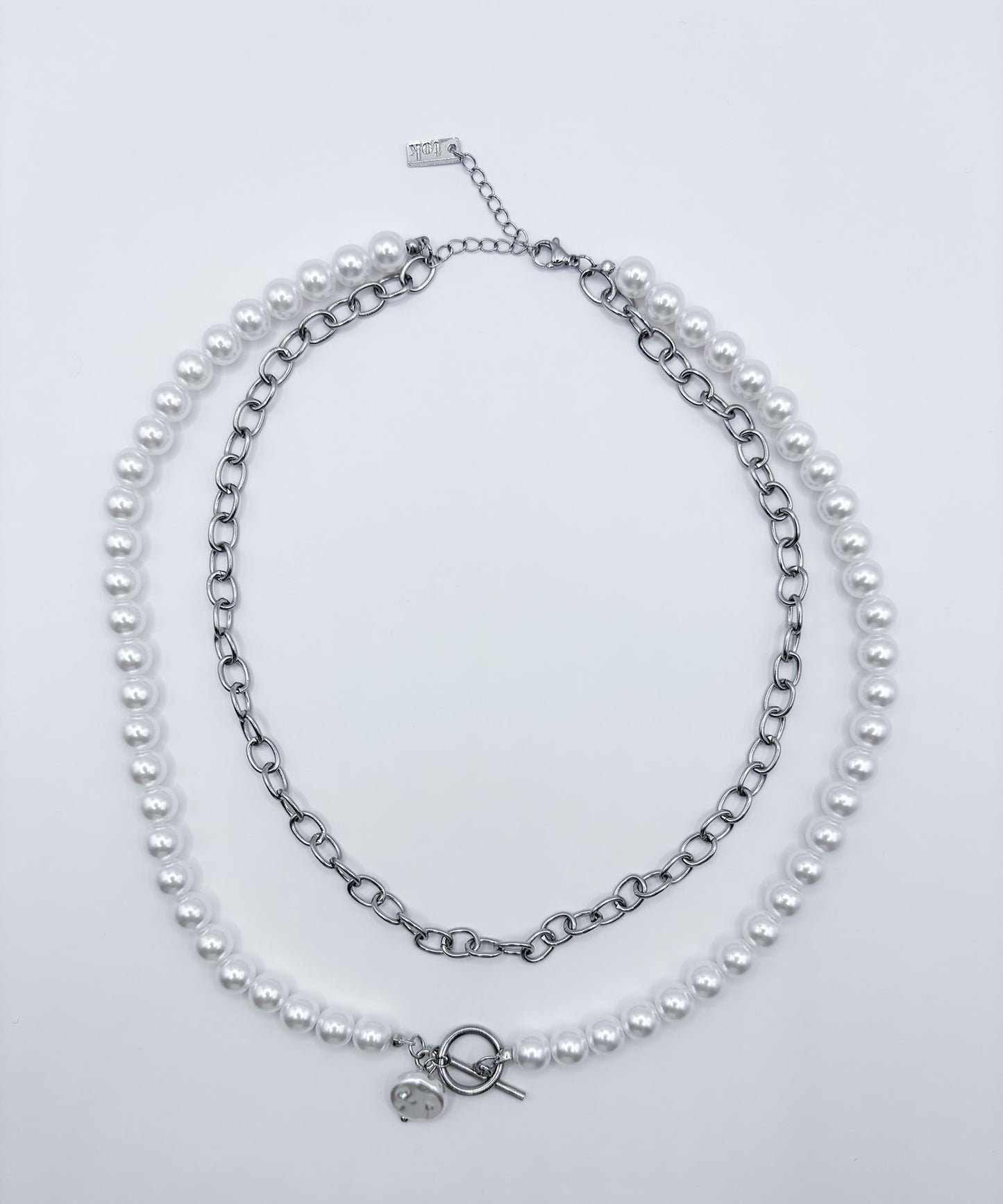 チェーンパールレイヤードネックレス【Silver】