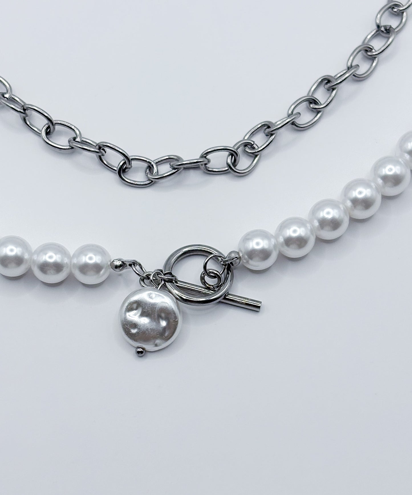 チェーンパールレイヤードネックレス【Silver】