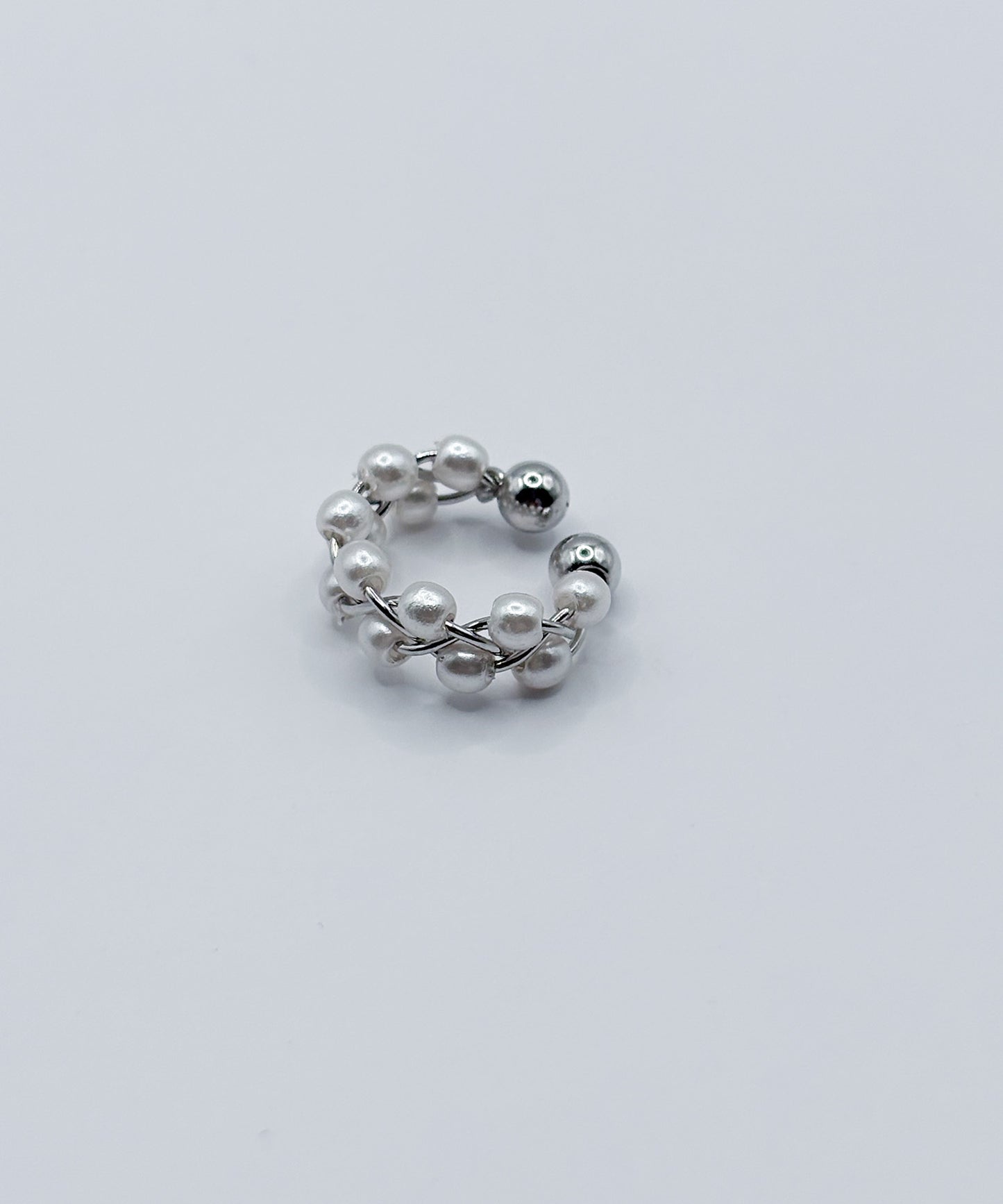 ツイストパールボールイヤーカフ【Silver】