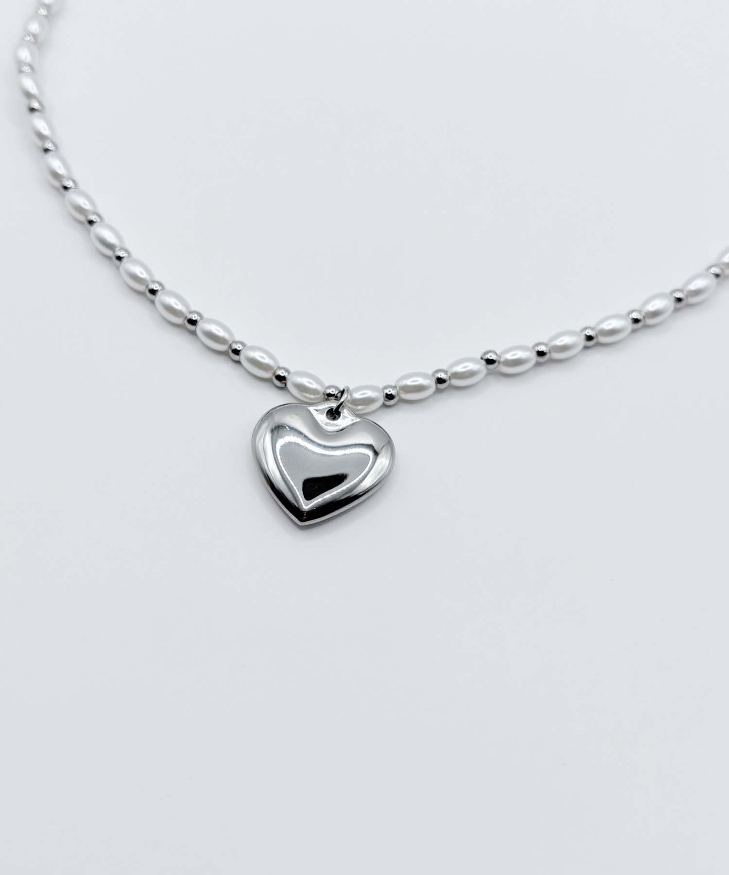 パールライクチェーンハートトップネックレス【Silver】