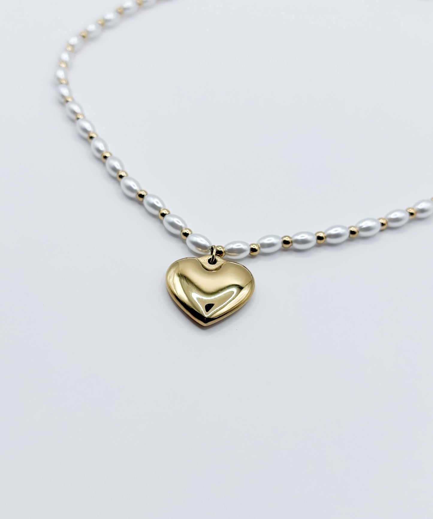 パールライクチェーンハートトップネックレス【Gold】