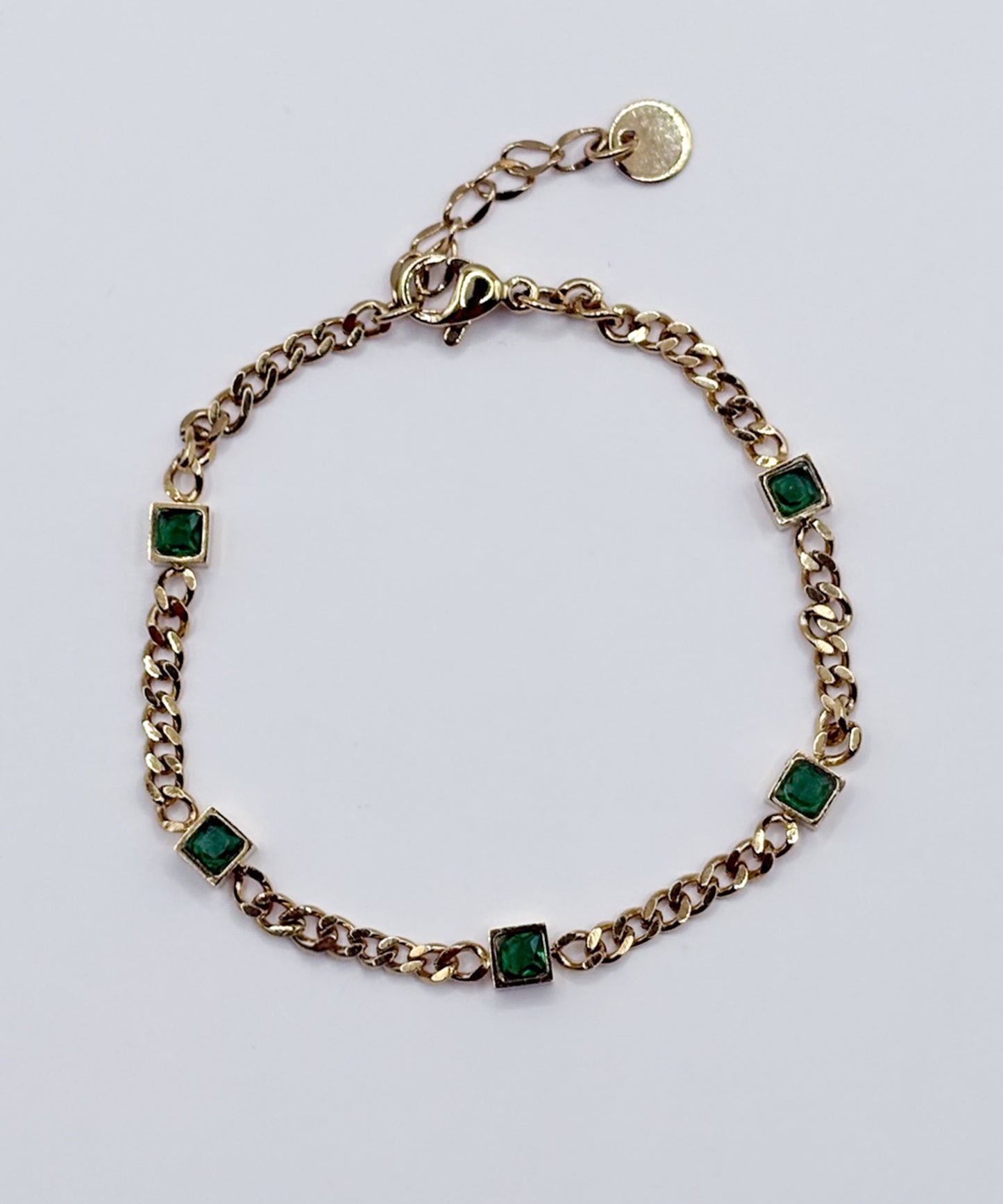 グリーンスクエアストーンブレスレット			【Gold×Green】