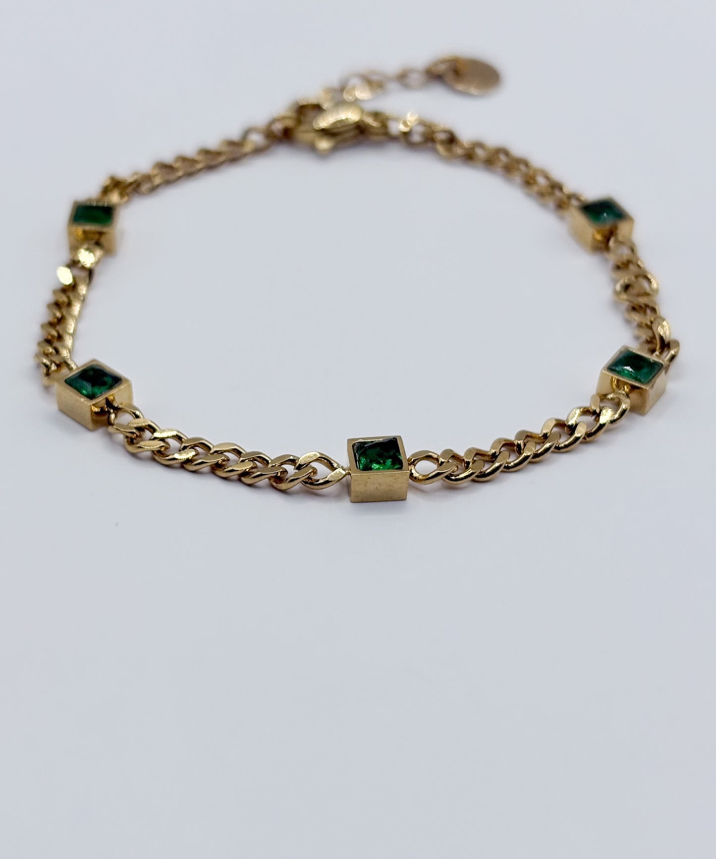 グリーンスクエアストーンブレスレット			【Gold×Green】