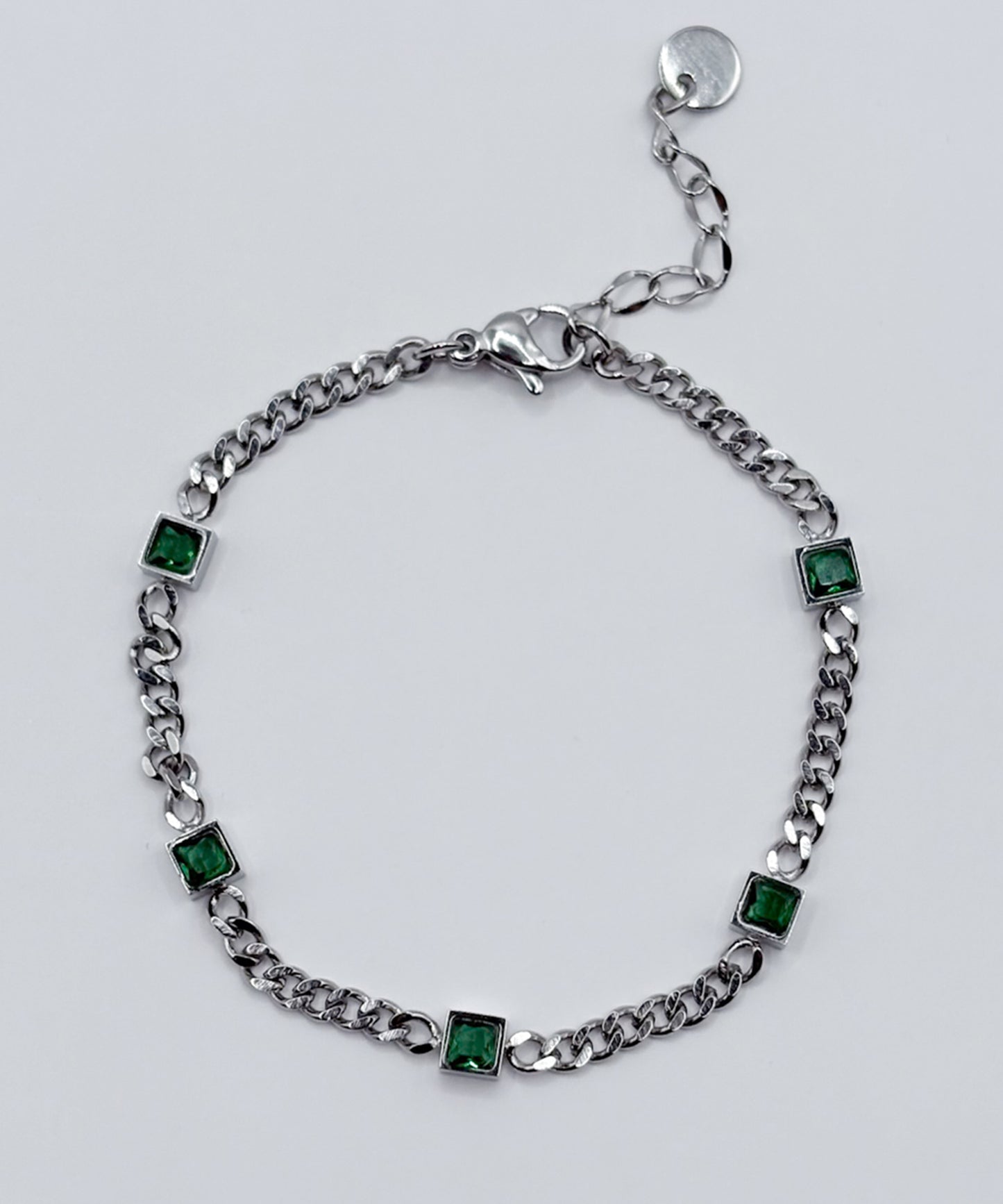 グリーンスクエアストーンブレスレット			【Silver×Green】