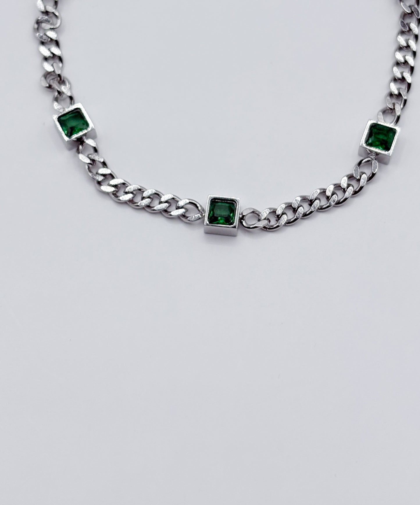 グリーンスクエアストーンブレスレット			【Silver×Green】