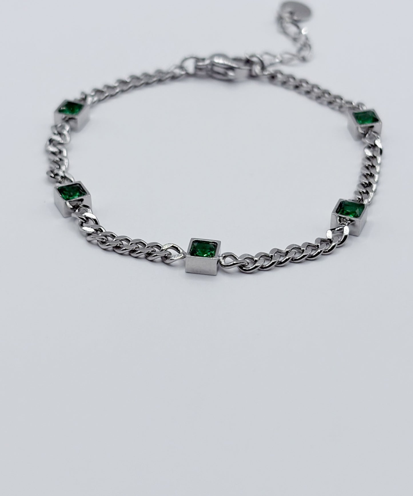 グリーンスクエアストーンブレスレット			【Silver×Green】