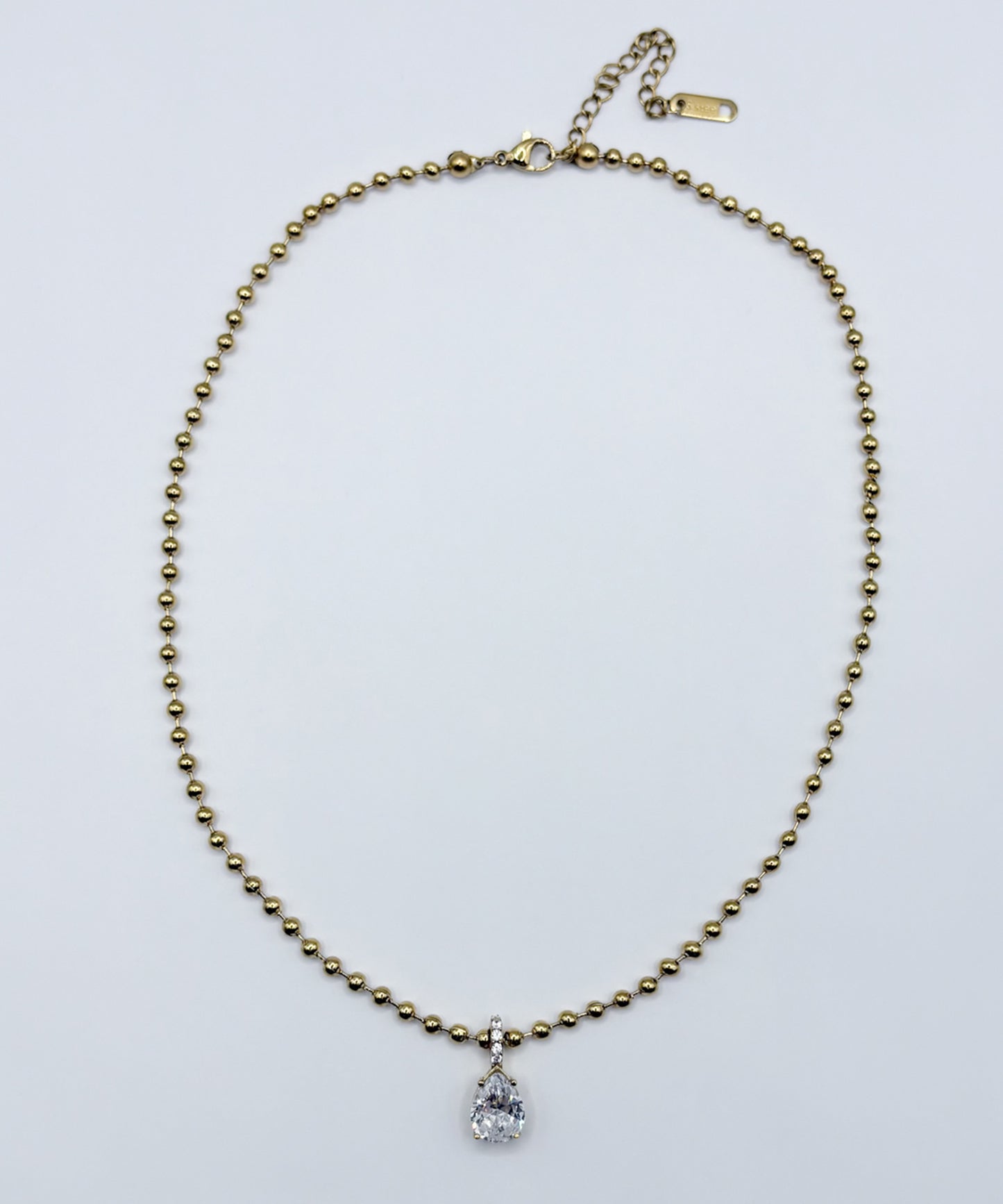 ボールチェーンティアドロップネックレス【Gold×Clear】