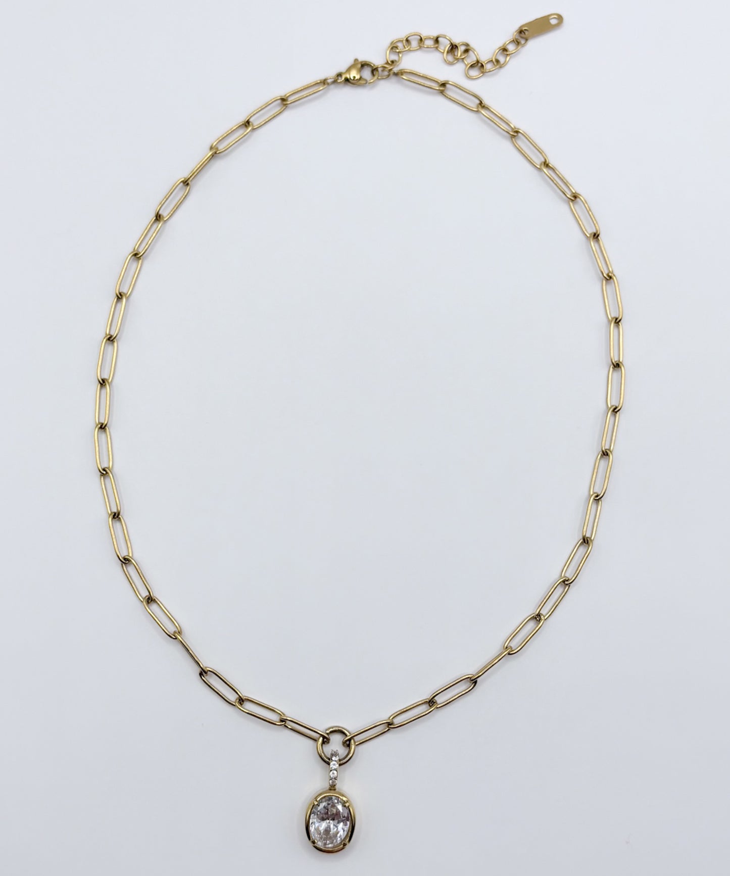 オーバルチェーンストーントップネックレス			【Gold×Clear】