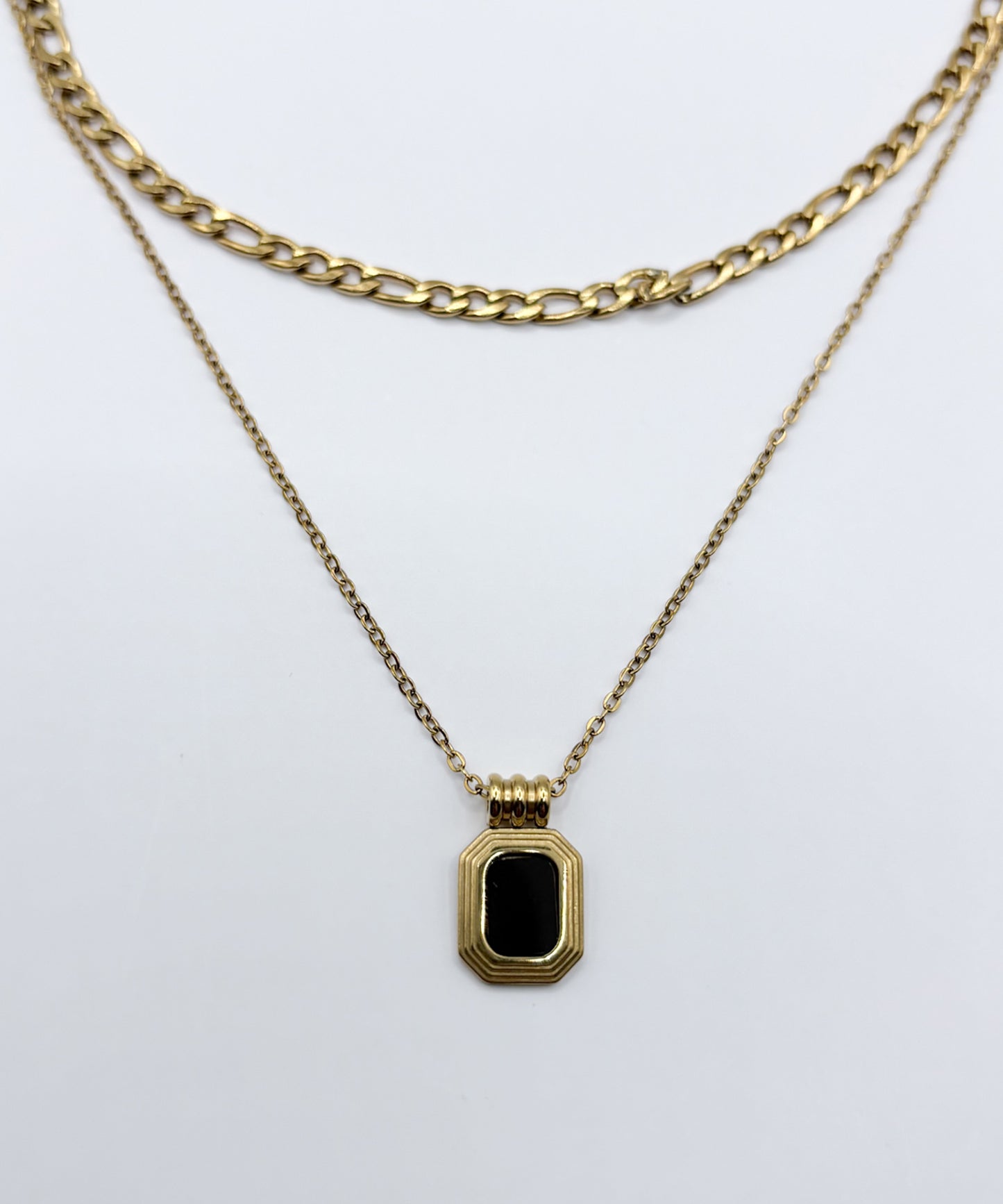 Blackストーンレイヤードネックレス【Gold×Black】