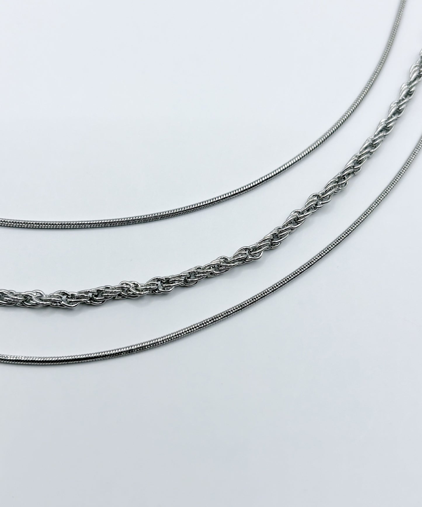MIXチェーン3セットネックレス	【Silver】