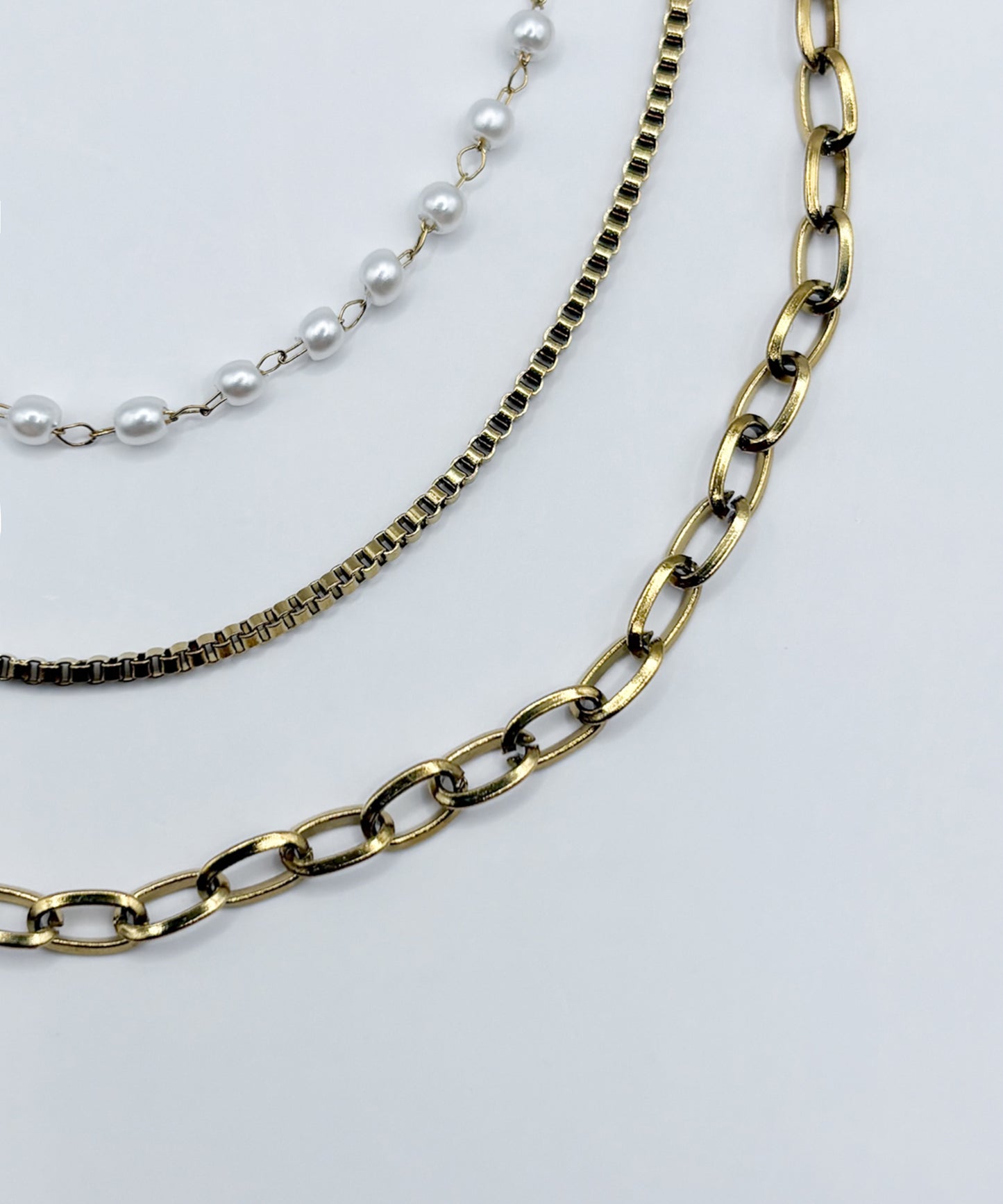 スモールパール3連レイヤードネックレス 【Gold】