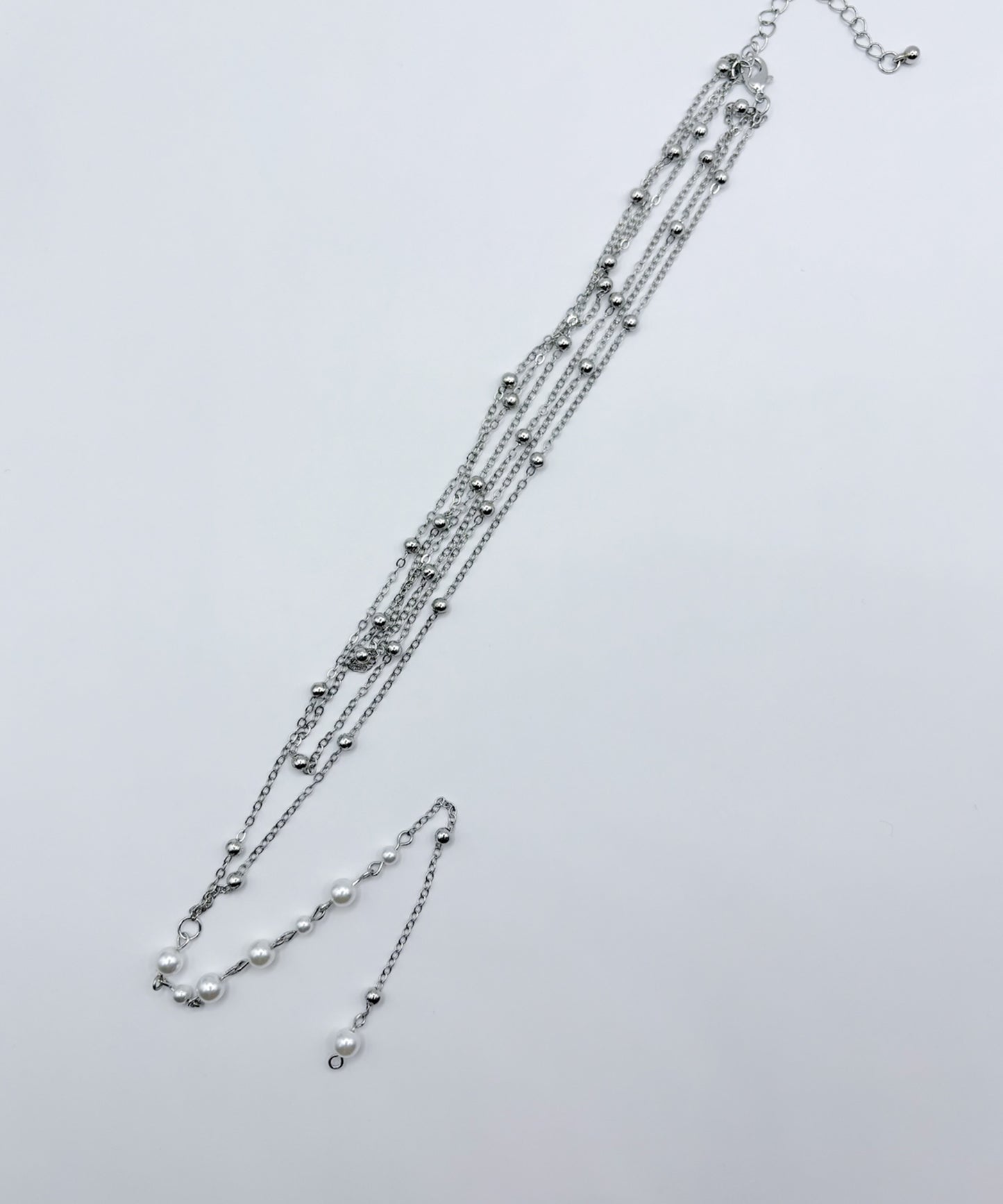 パールボール3連Y字ネックレス【Silver】