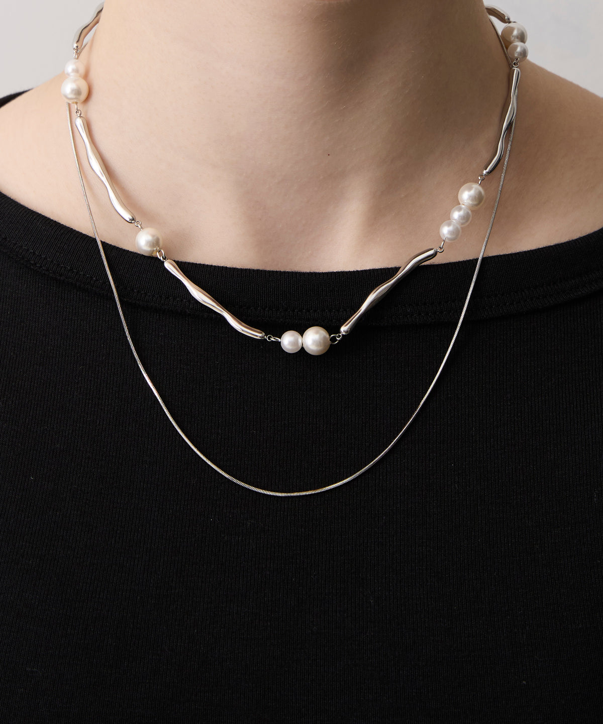 スティックパール2連ネックレス【Silver】