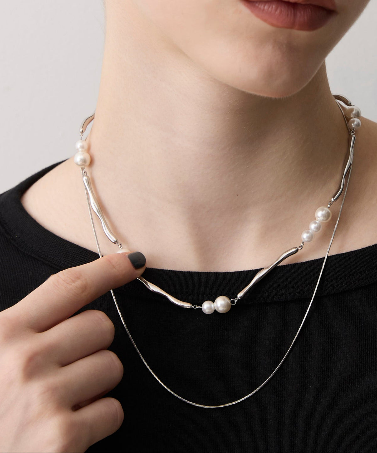 スティックパール2連ネックレス【Silver】