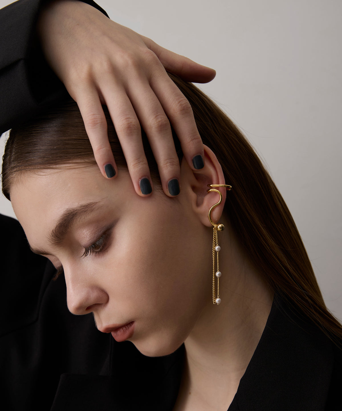 チェーンパールツイストイヤーカフ（左用）【Gold】