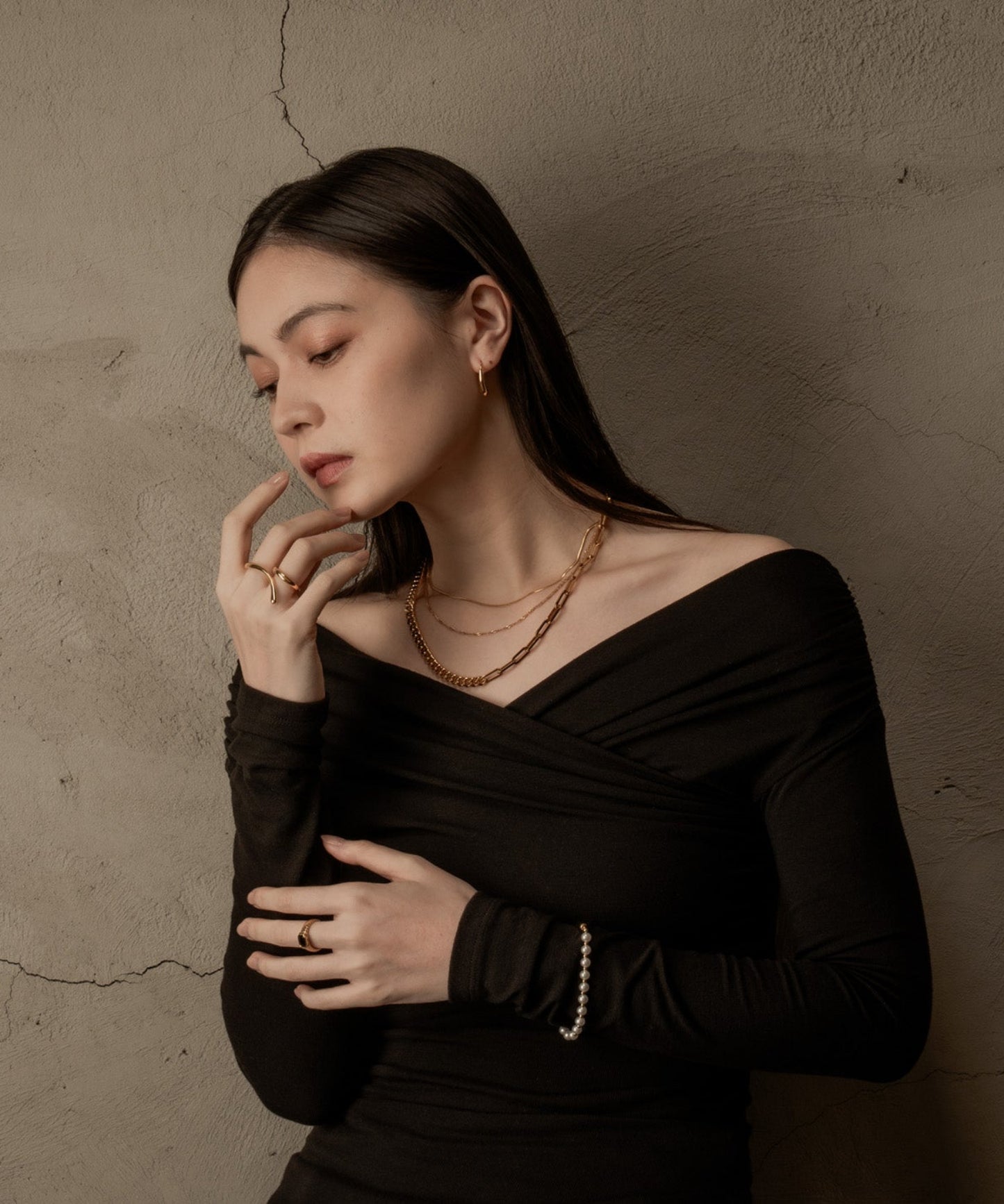 パールライクチェーンブレスレット【Gold】