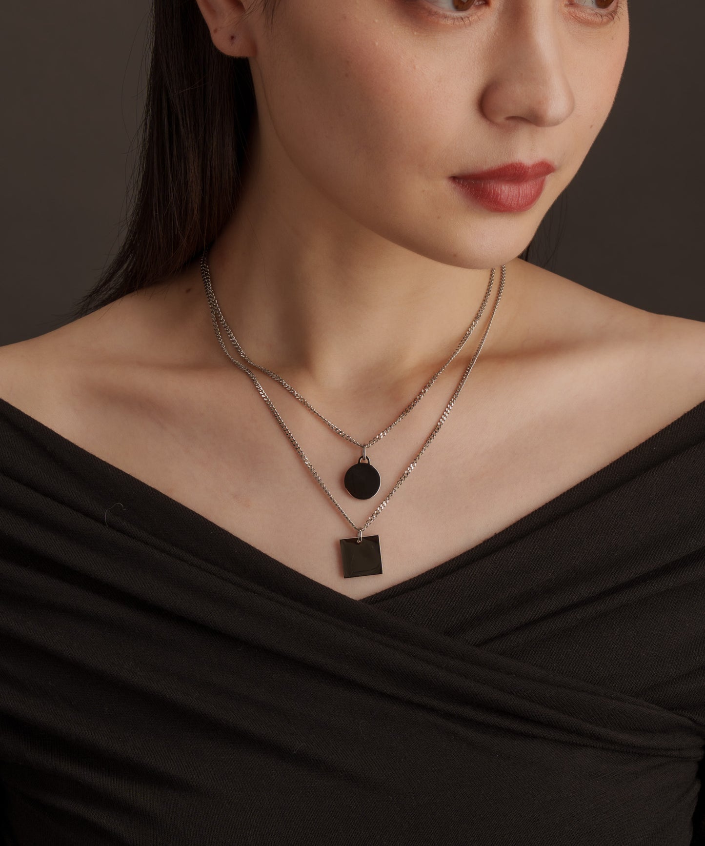 スクエアサークル2連ネックレス【Silver】