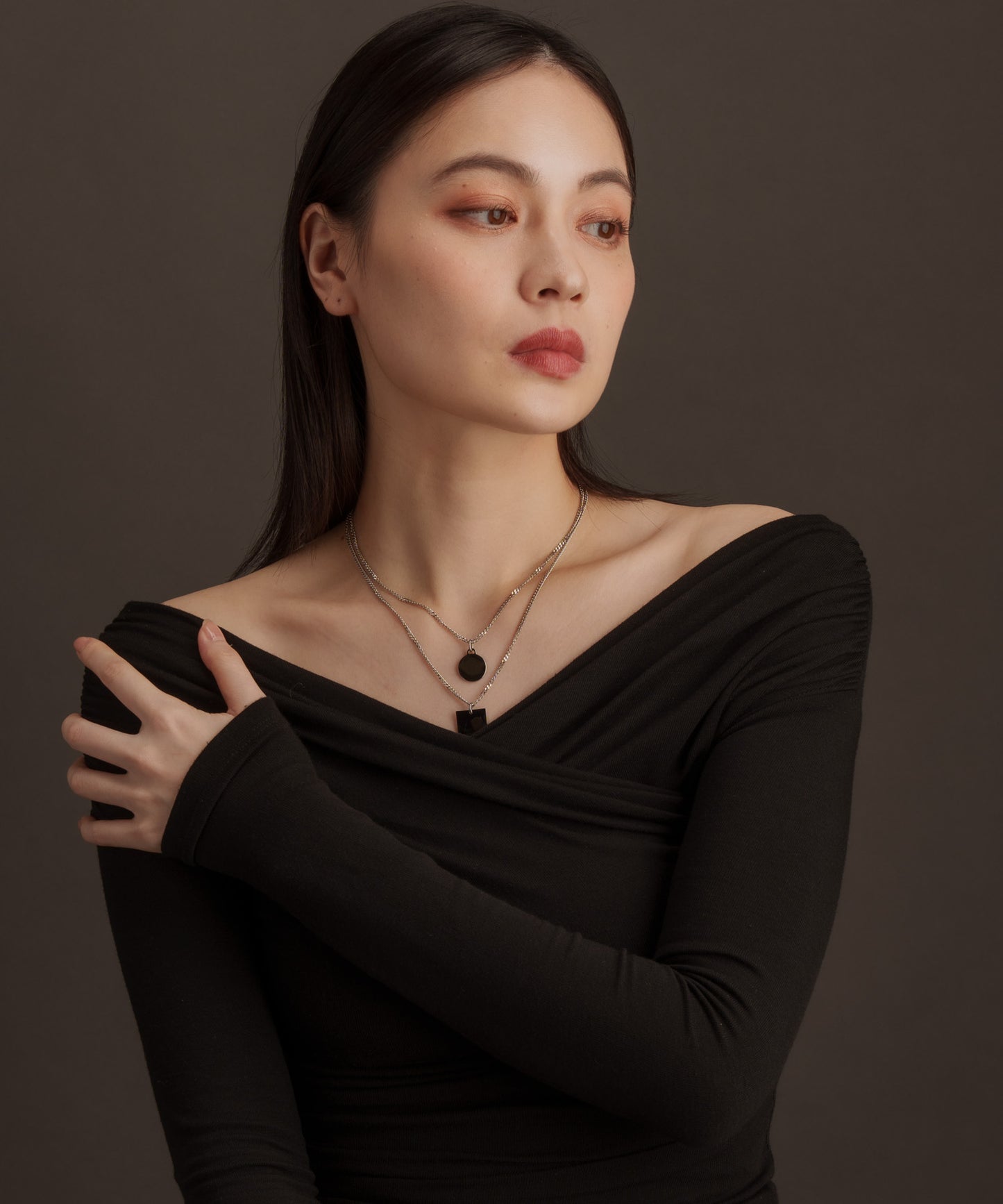 スクエアサークル2連ネックレス【Silver】