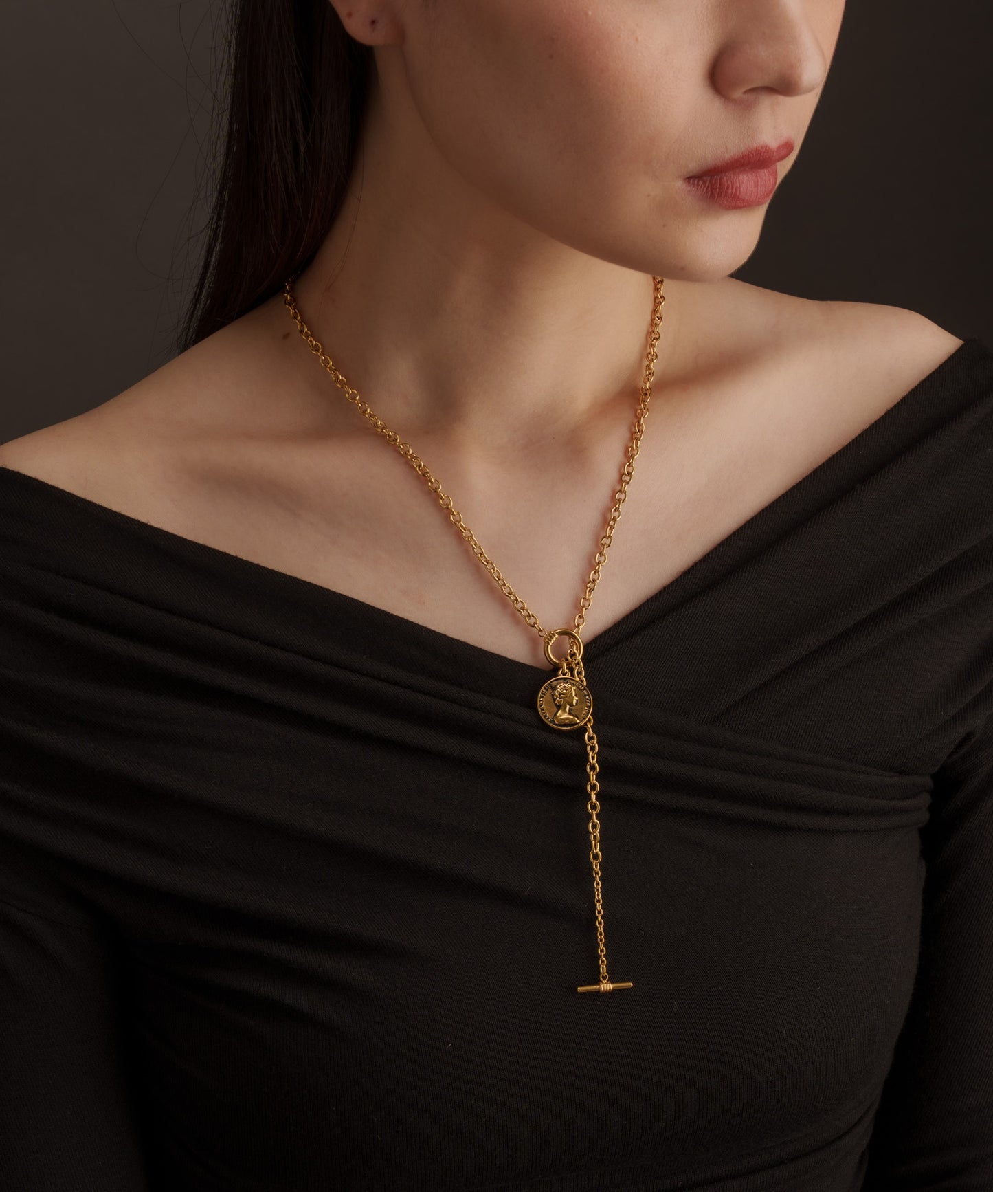 コインモチーフY字ネックレス【Gold】