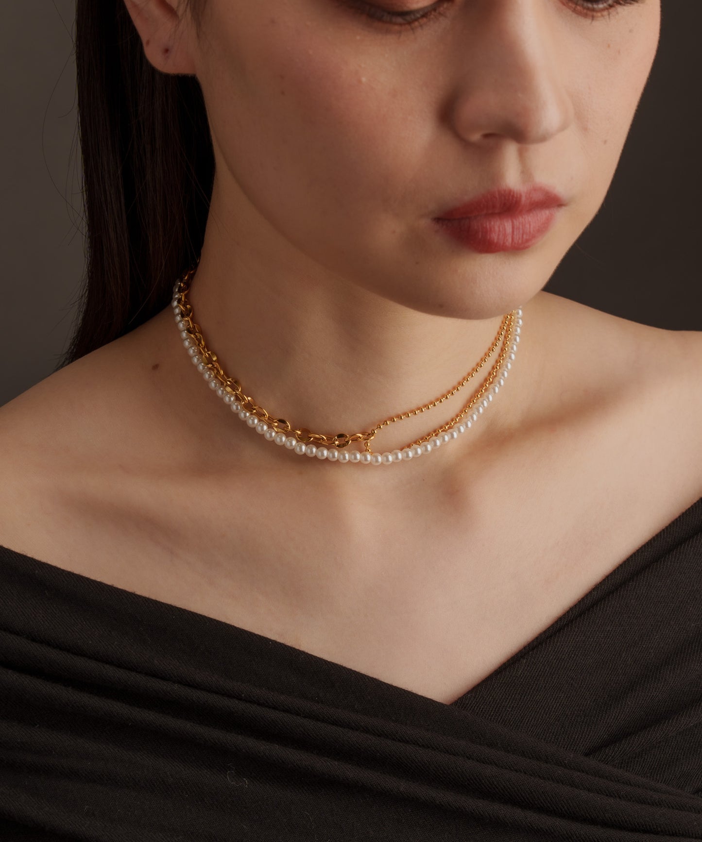 マテリアルMIX2連ネックレス【Gold】