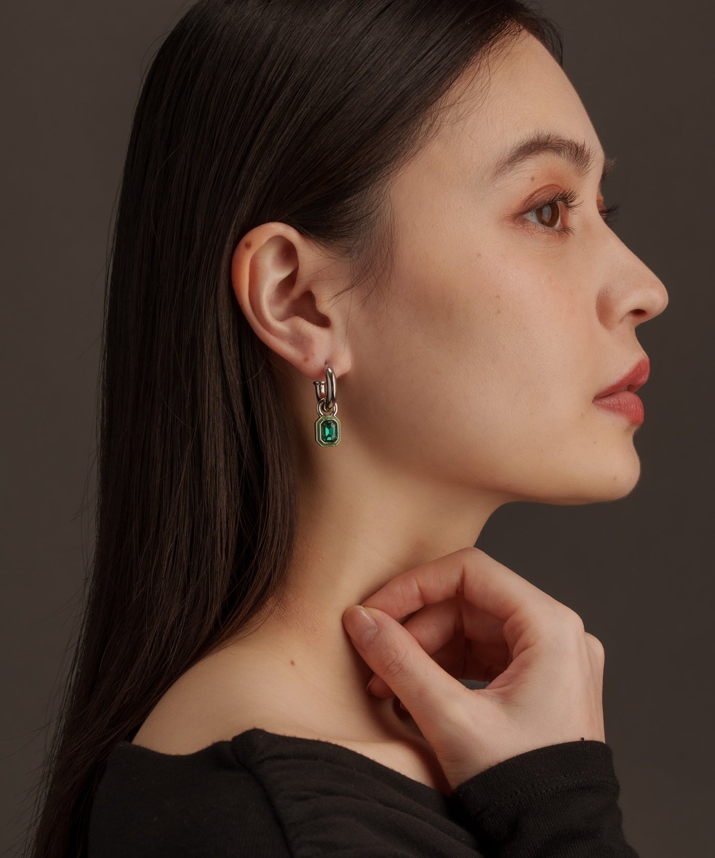 スクエアストーンヴィンテージピアス	【Silver×Green】