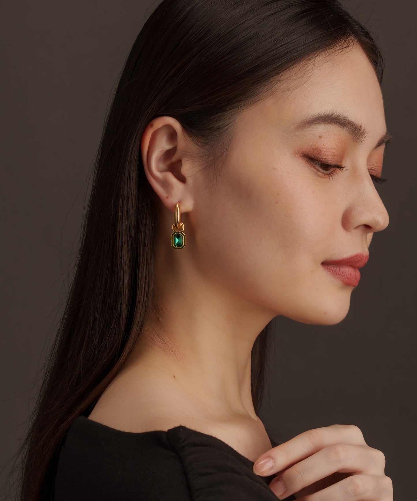 スクエアストーンヴィンテージピアス	【Gold×Green】