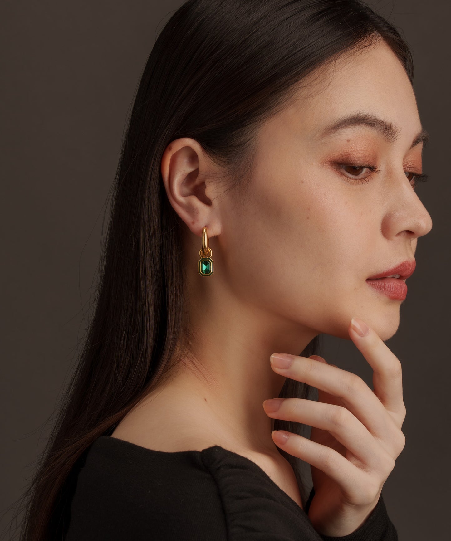 スクエアストーンヴィンテージピアス	【Gold×Green】