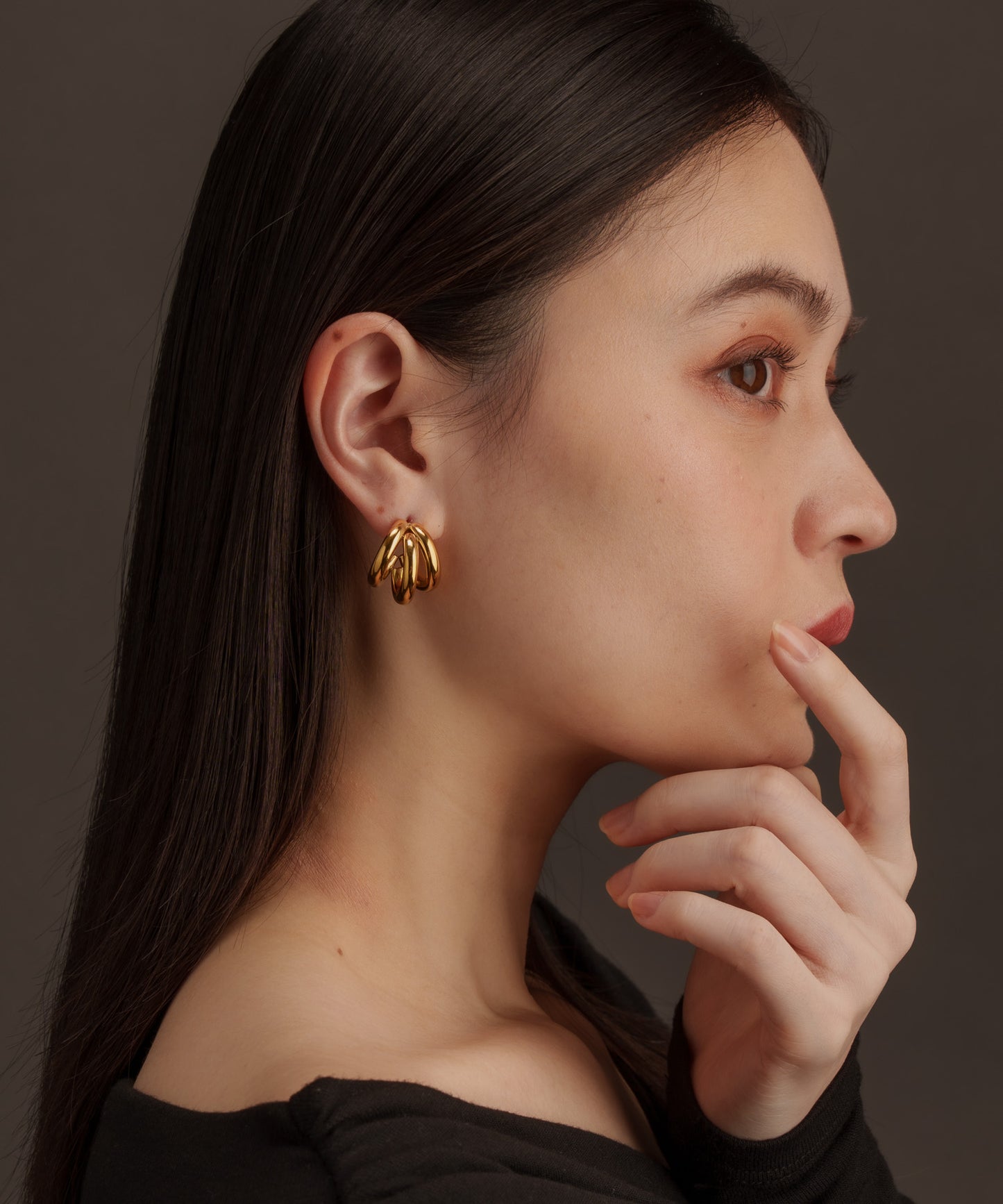 3連ドッキングCカーブピアス【Gold】