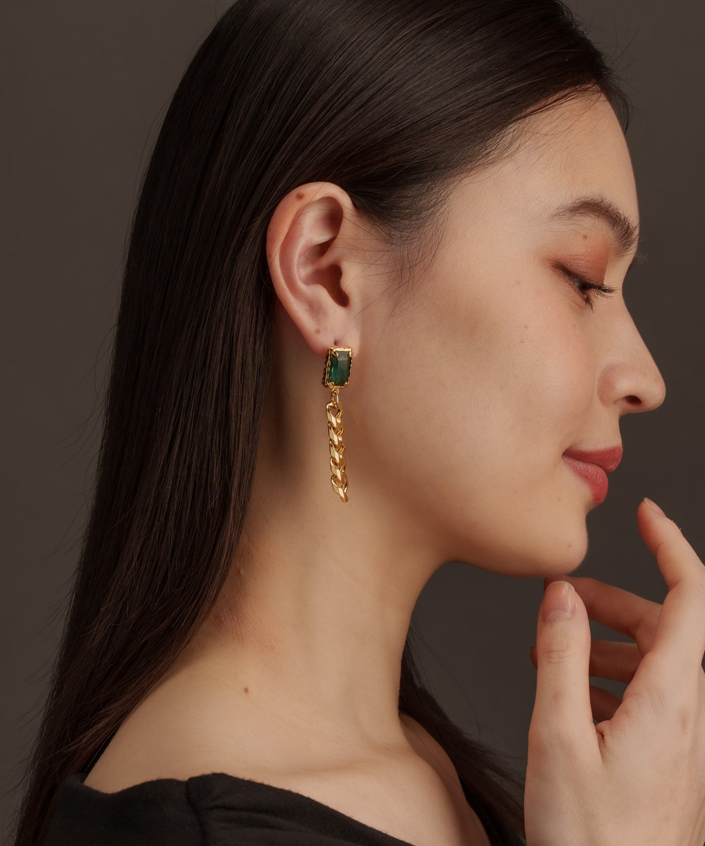 スクエアチェーンヴィンテージピアス【Gold×Green】
