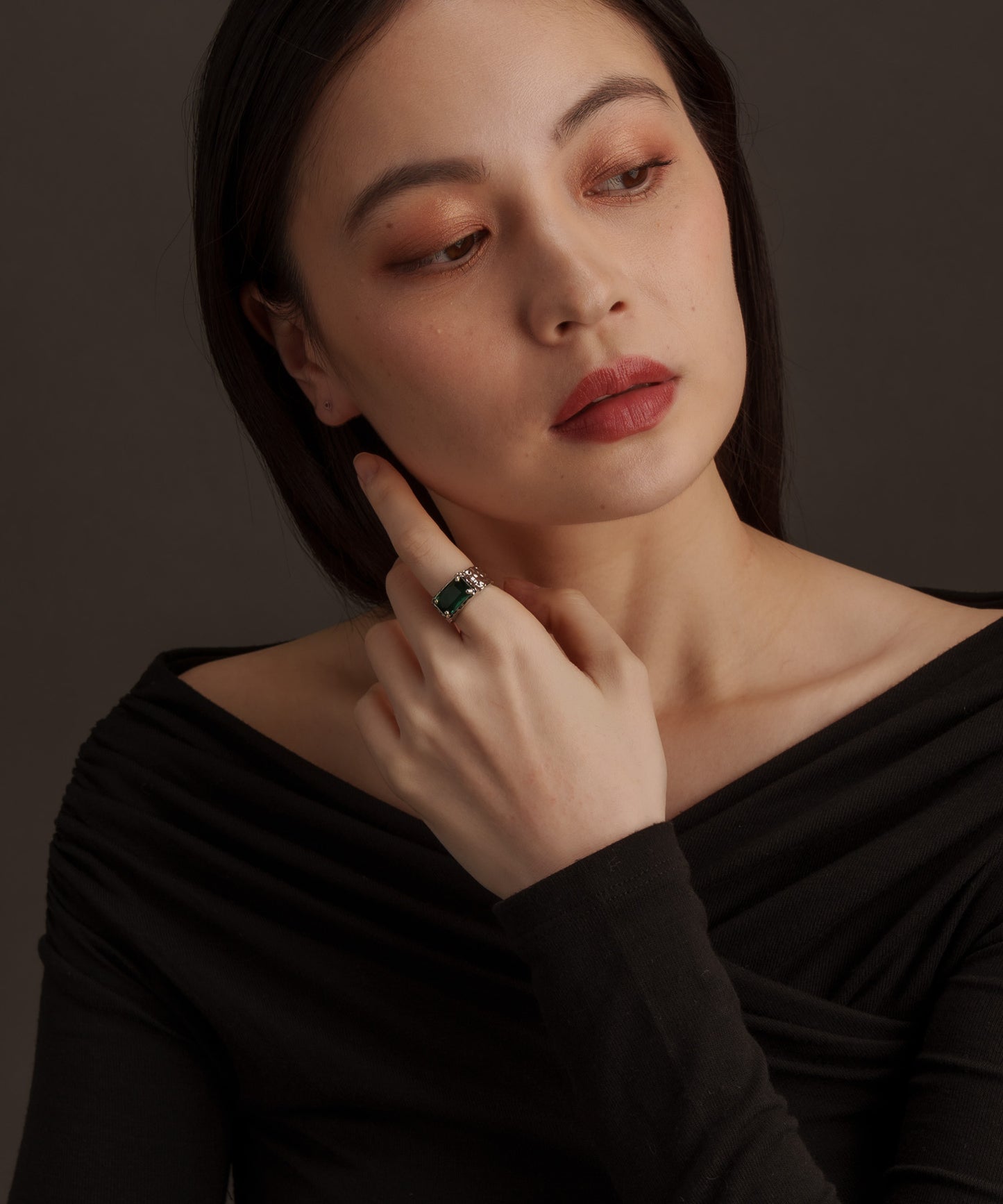 スクエアストーンヴィンテージリング	【Silver×Green】