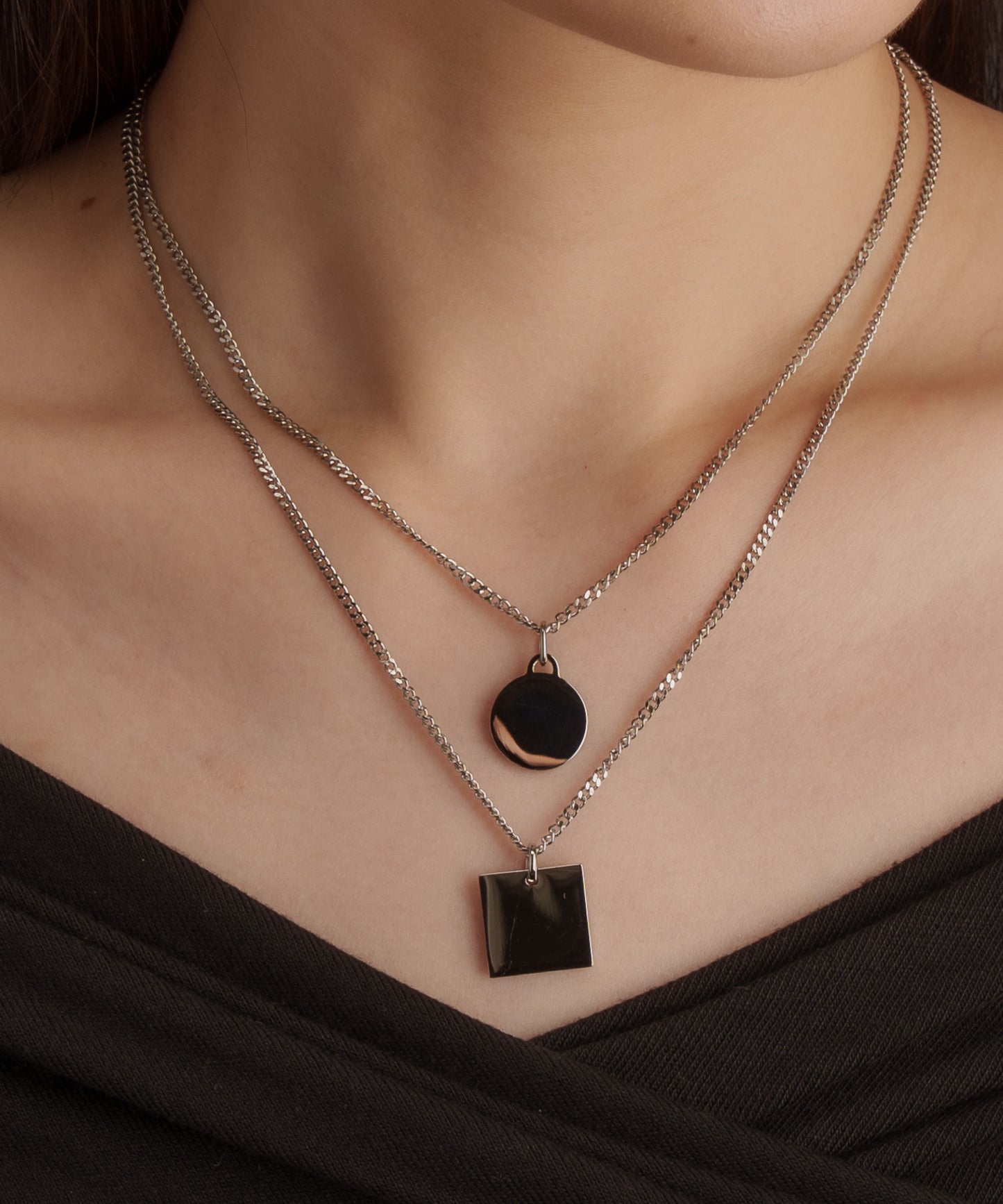 スクエアサークル2連ネックレス【Silver】