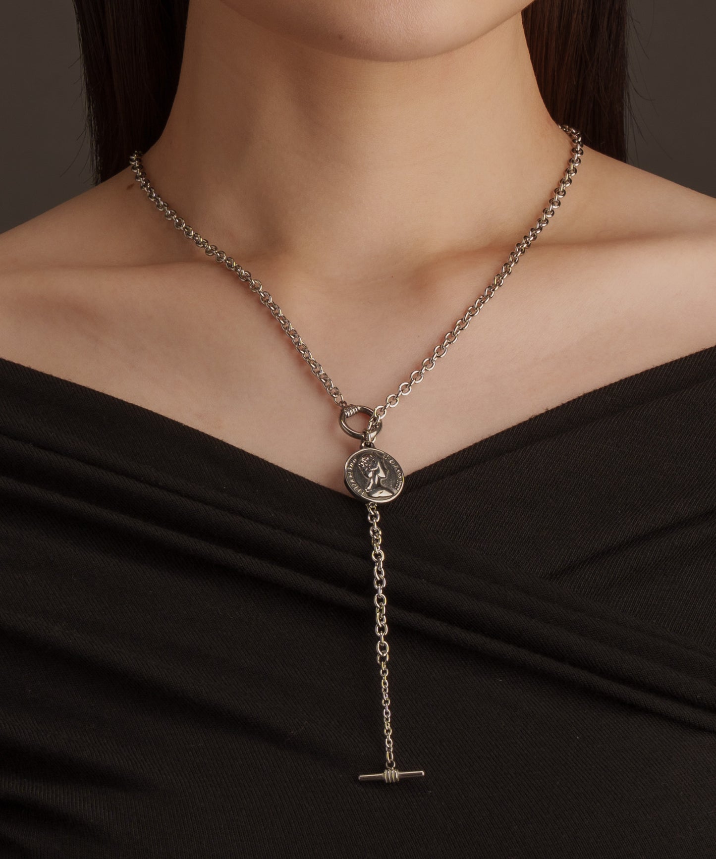 コインモチーフY字ネックレス【Silver】