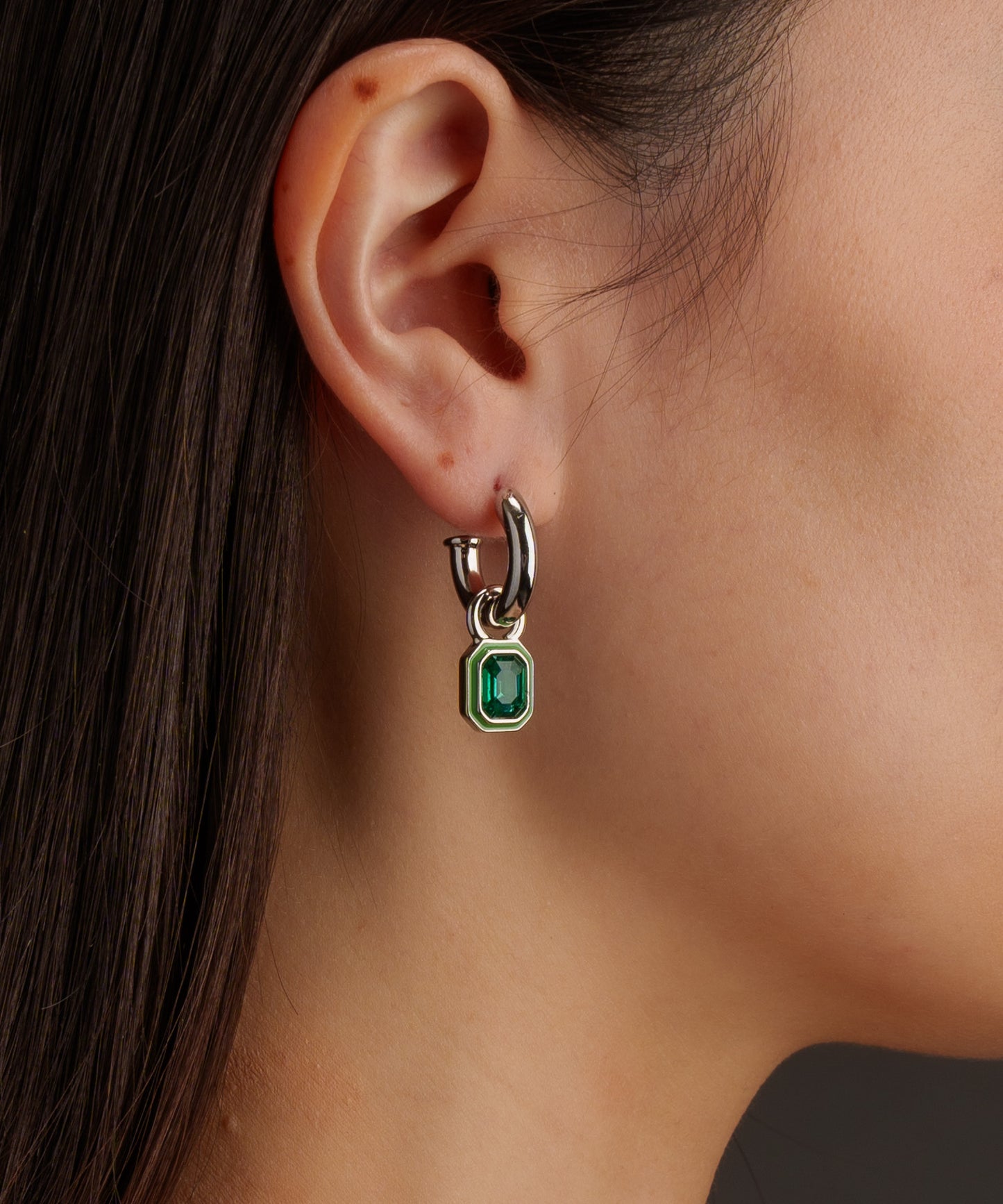 スクエアストーンヴィンテージピアス	【Silver×Green】