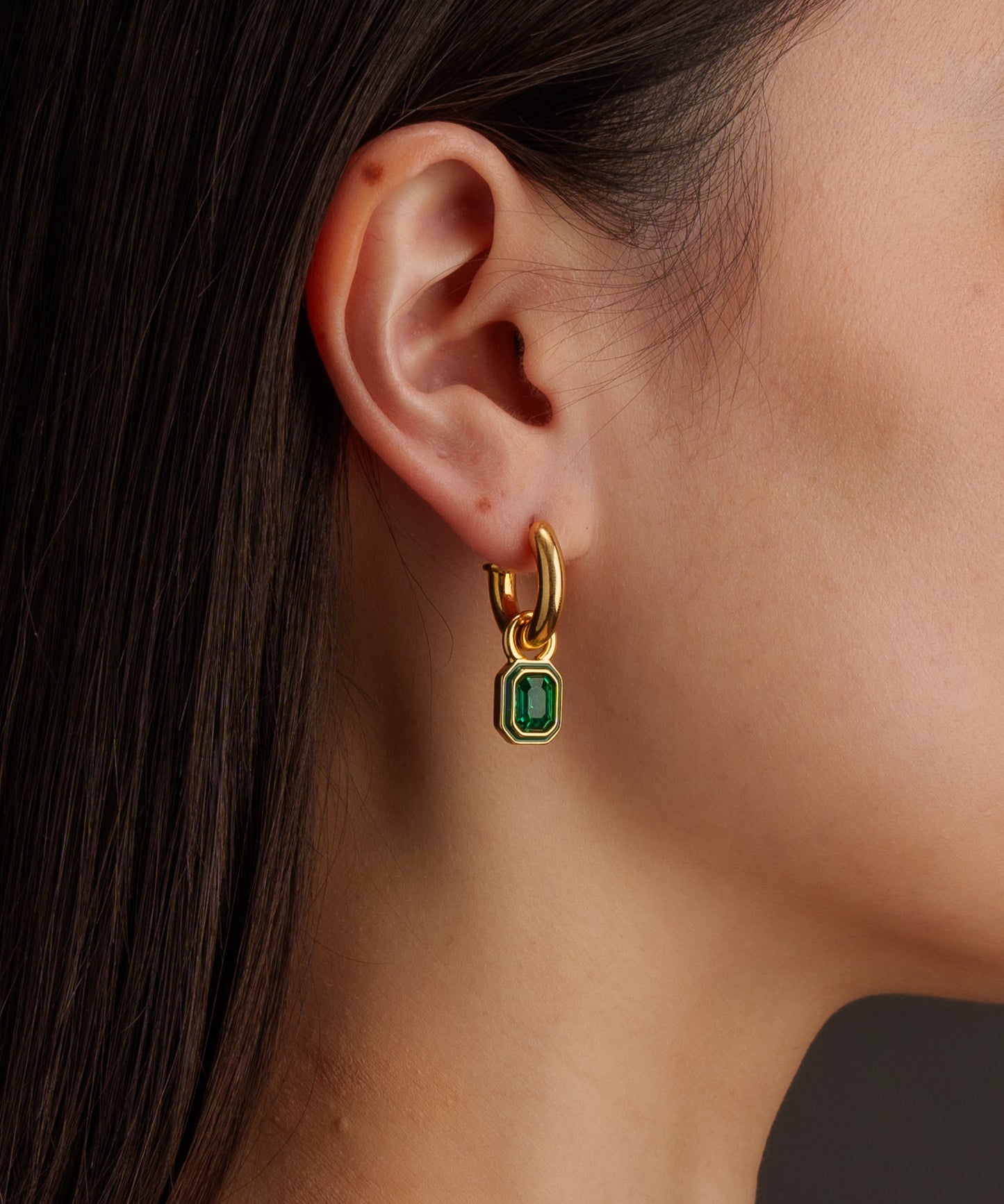 スクエアストーンヴィンテージピアス	【Gold×Green】