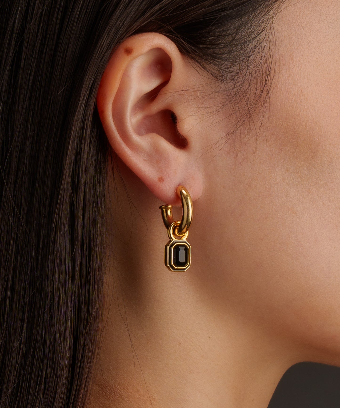 スクエアストーンヴィンテージピアス	【Gold×Black】