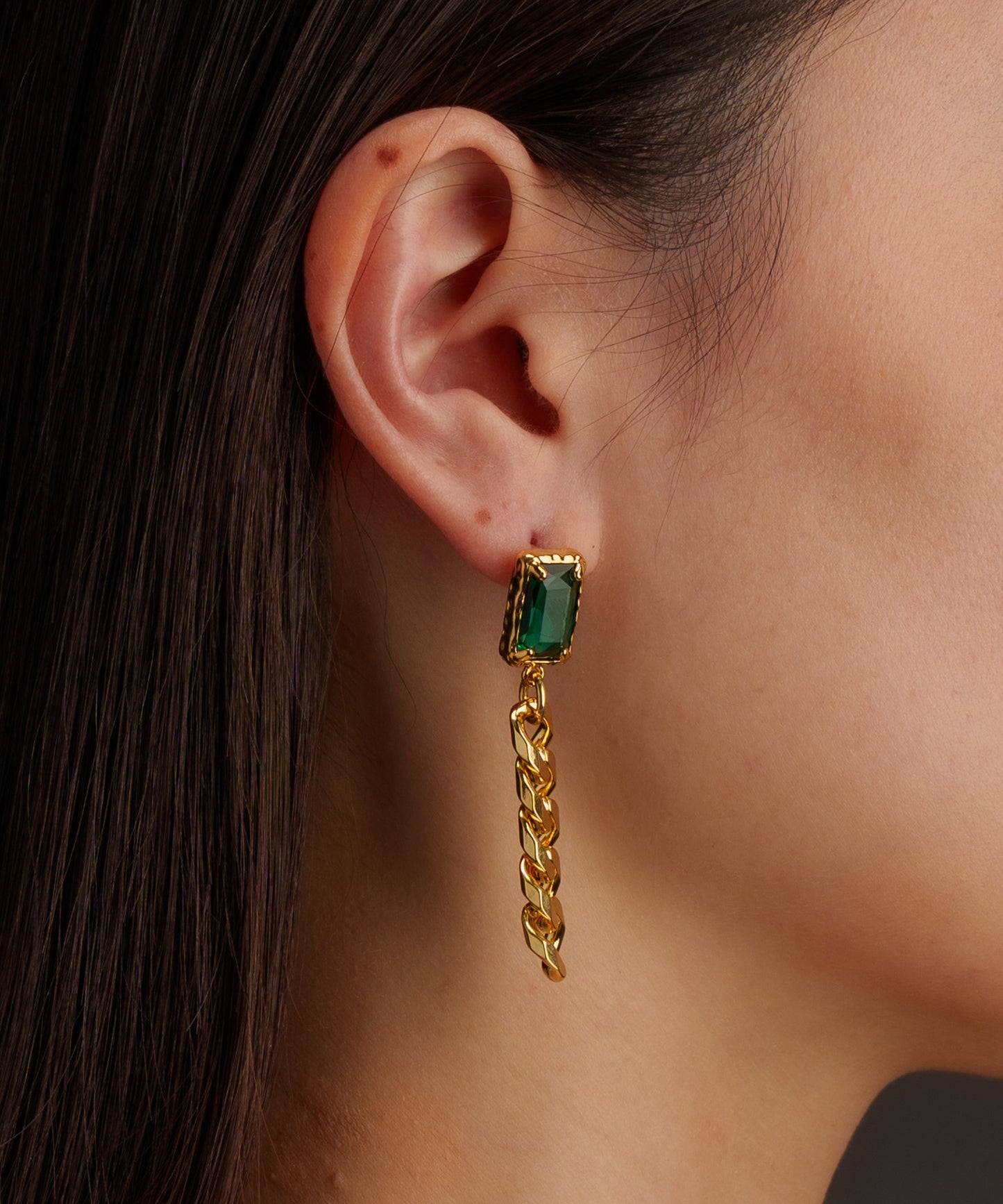 スクエアチェーンヴィンテージピアス【Gold×Green】