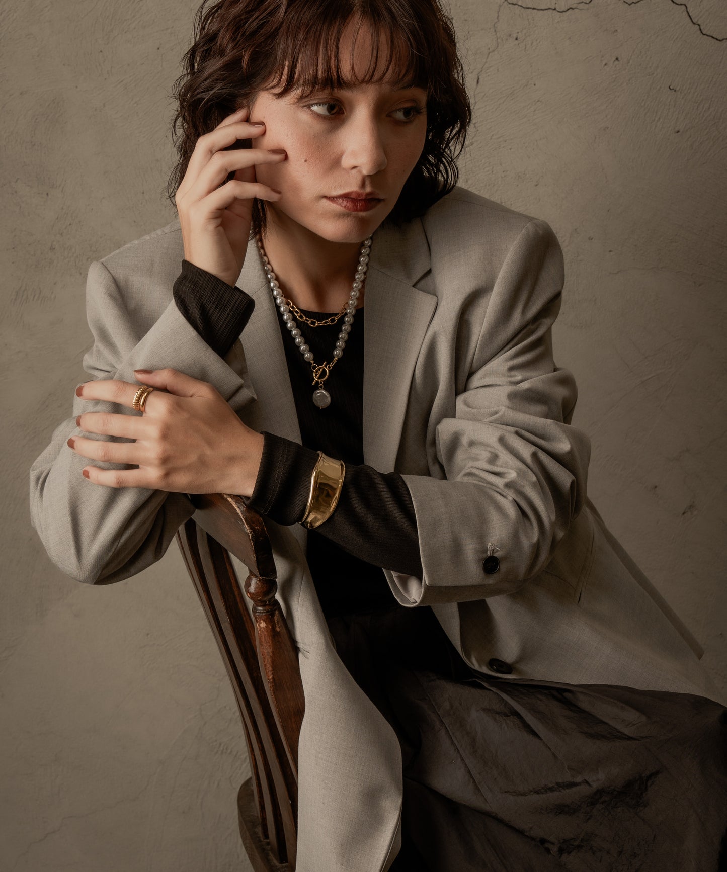 チェーンパールレイヤードネックレス【Gold】