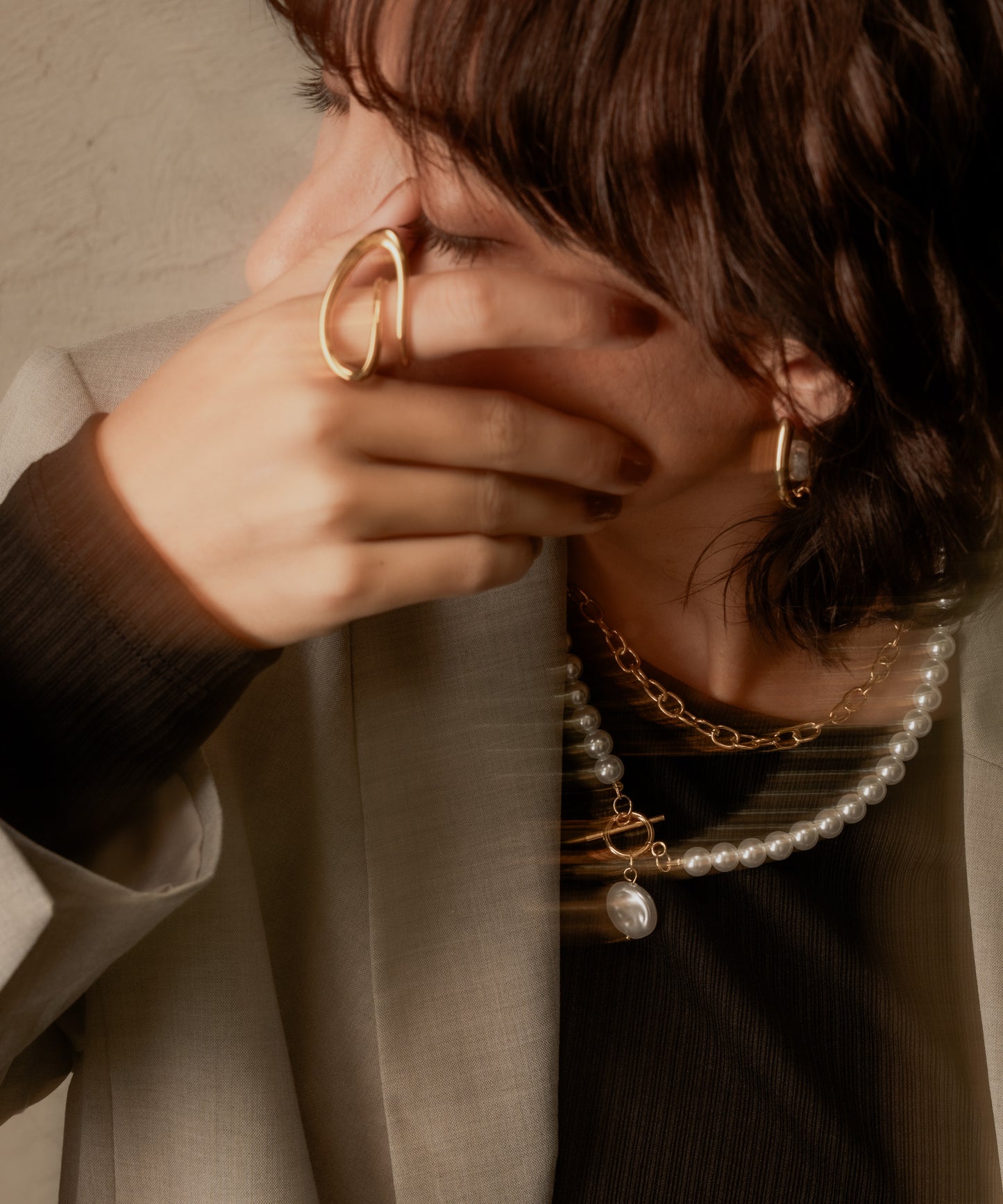 チェーンパールレイヤードネックレス【Gold】