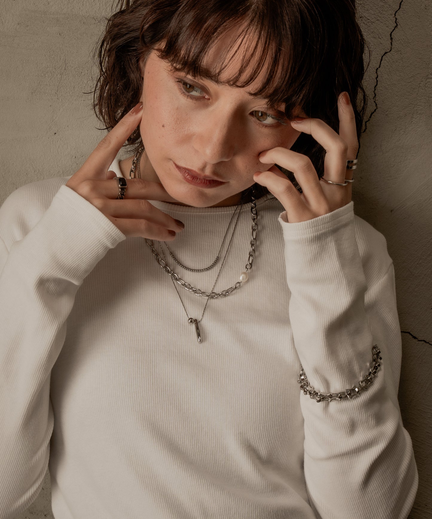 ワンパールポイントチェーンネックレス【Silver】