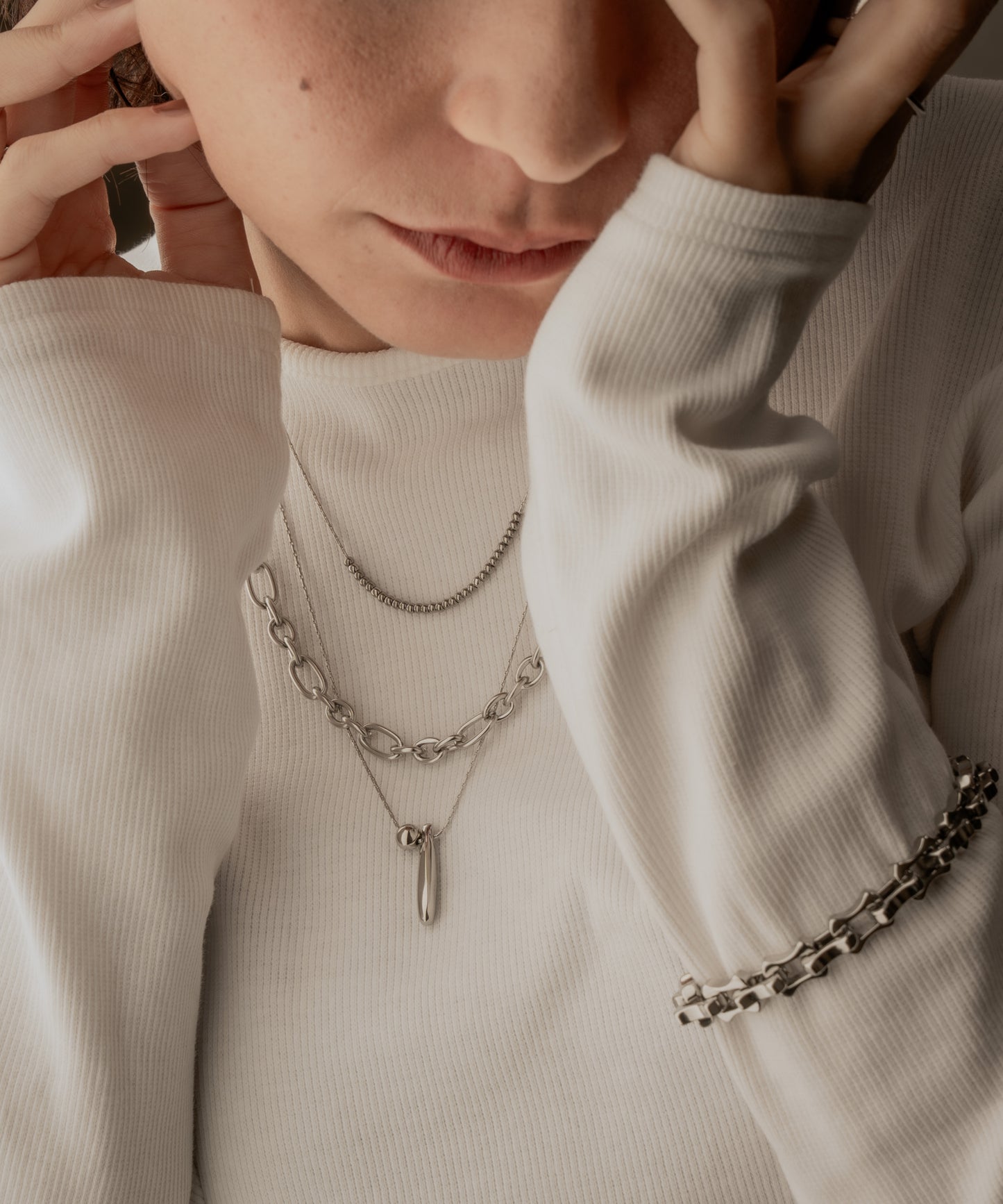 変形スクエアチェーンブレスレット【Silver】