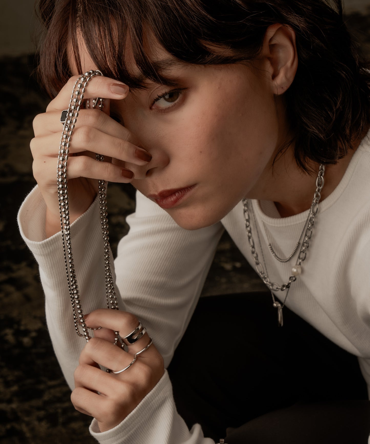 ワンパールポイントチェーンネックレス【Silver】