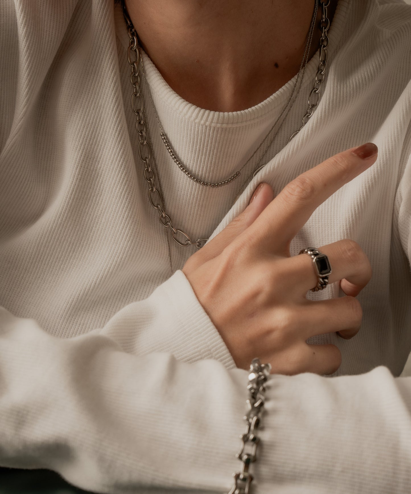 ブラックストーンチェーンリング【Silver】