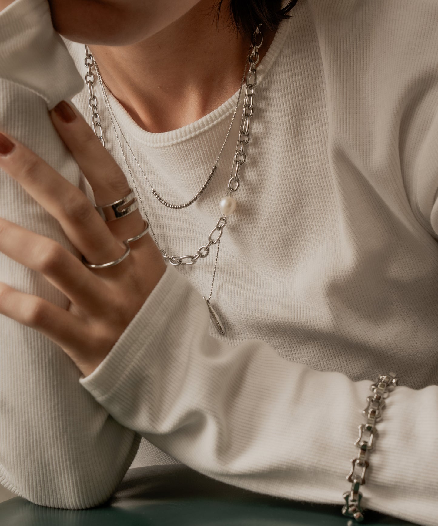 ワンパールポイントチェーンネックレス【Silver】