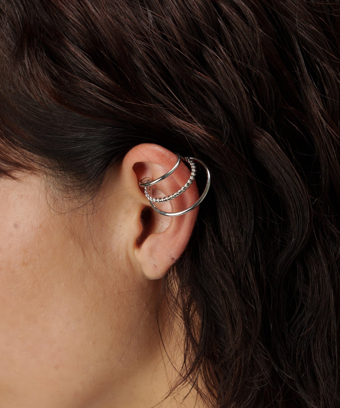 センターツイスト3連イヤーカフ（左用）【Silver】